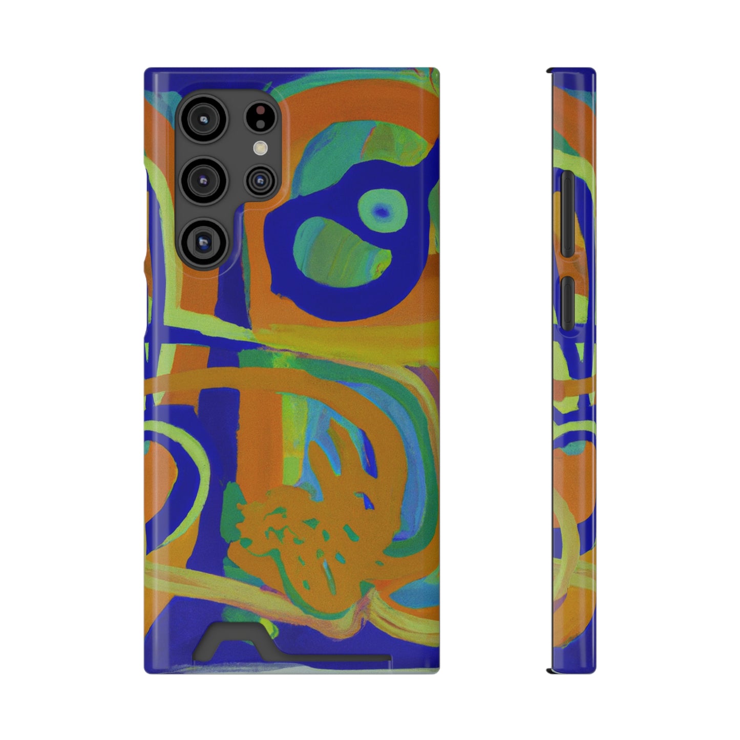 iPhone 13 and Samsung S21, S22 Cases with Card Holder Ft. Blue Orange Curves