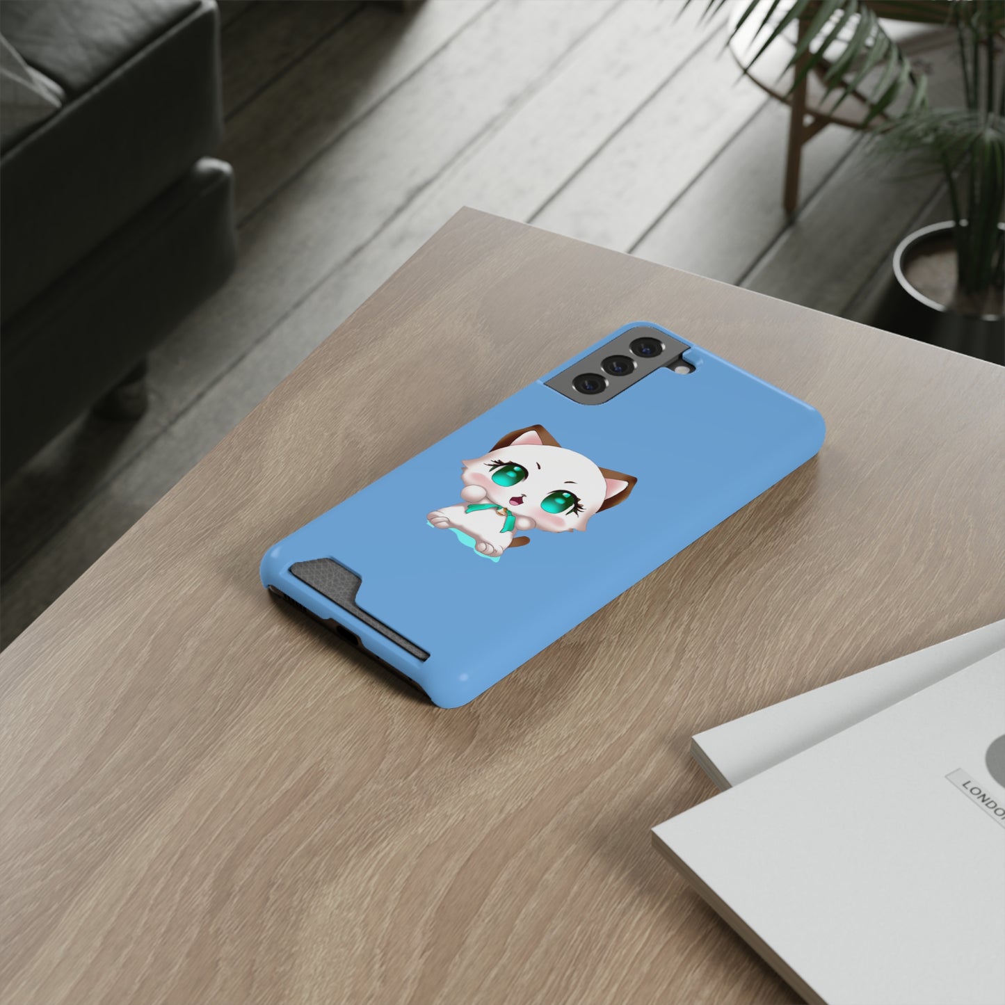 iPhone 13 and Samsung S21, S22 Cases with Card Holder Ft. Cute Kitty