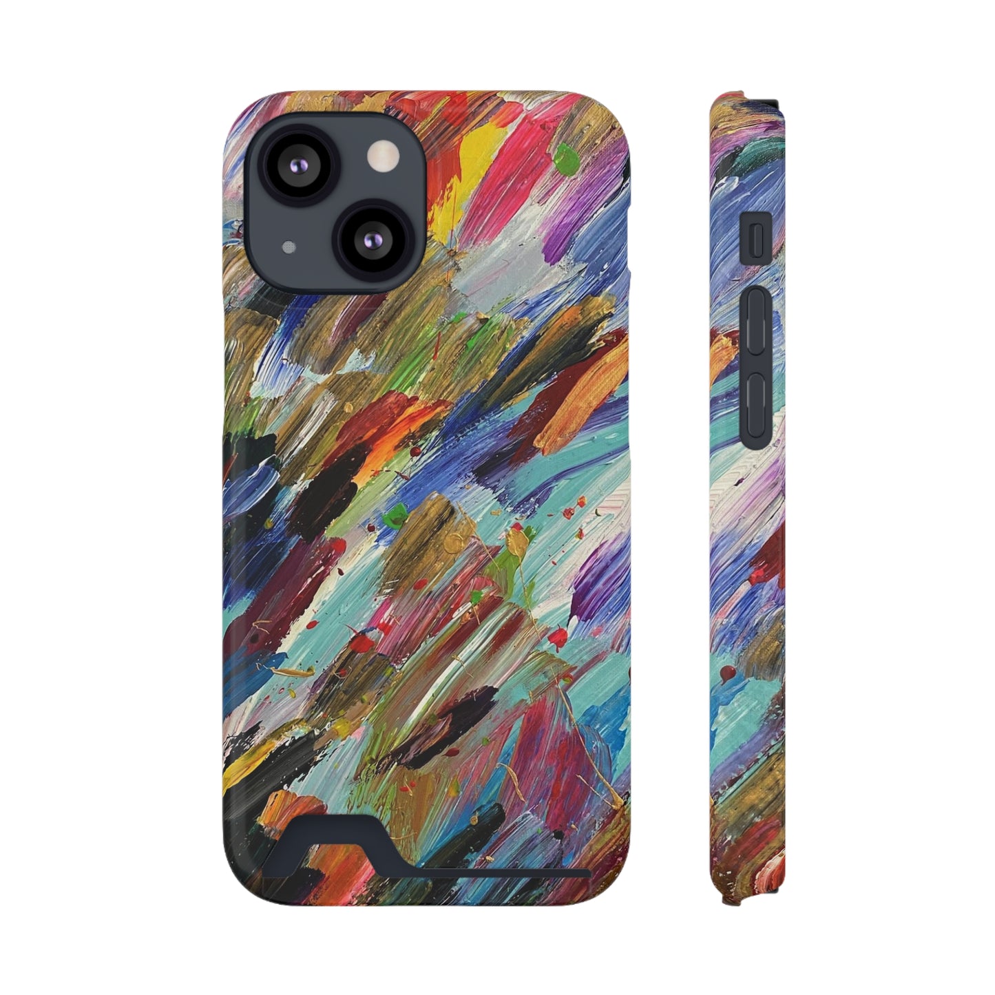 iPhone 13 and Samsung S21, S22 Cases with Card Holder Ft. Abstract Acrylic Feathers