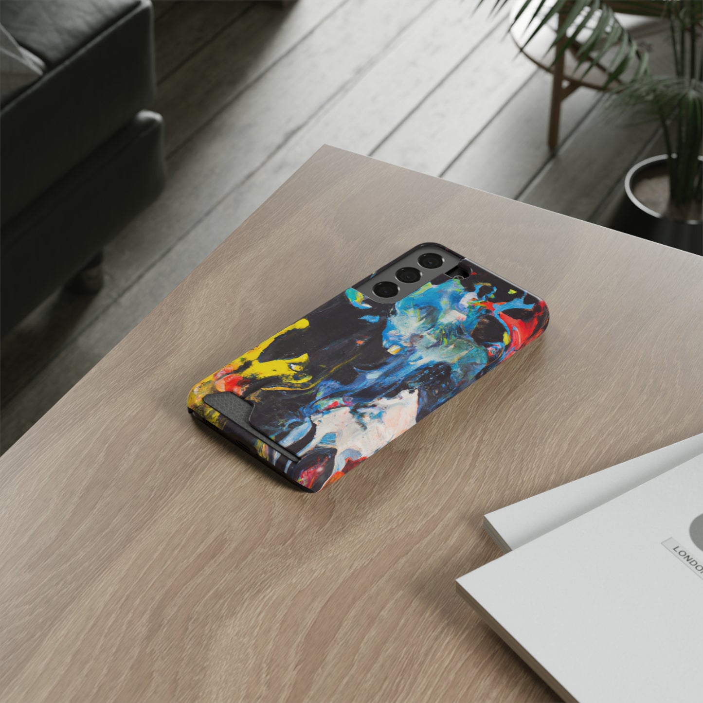 iPhone 13 or Samsung S21, S22 Case with Card Holder Ft. Blue Splat