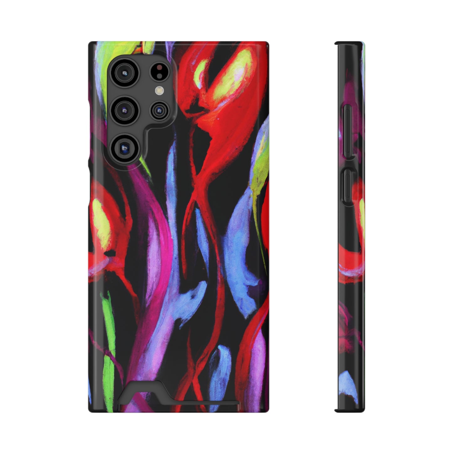 iPhone 13 and Samsung S21, S22 Cases with Card Holder Ft. Abstract Tulips