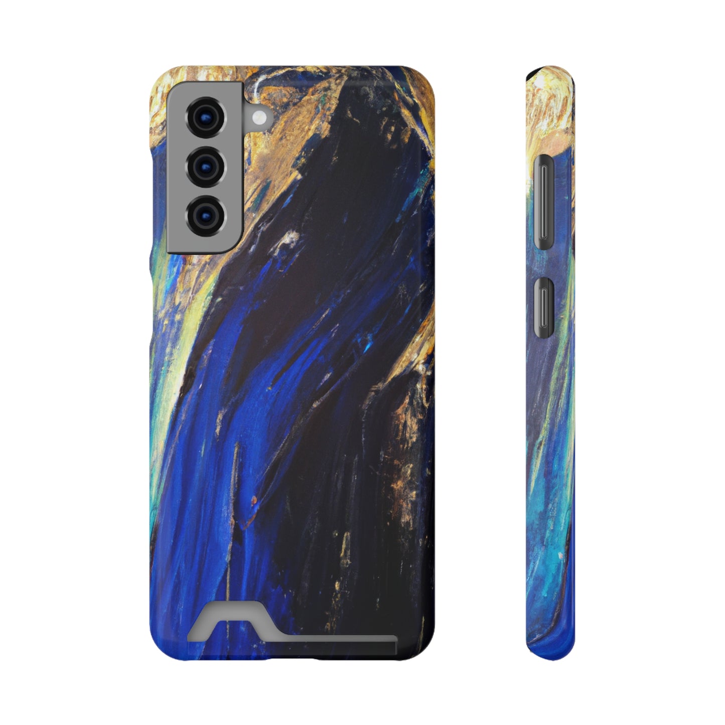 iPhone 13 and Samsung S21, S22 Cases with Card Holder Ft. Acrylic Blue Gold
