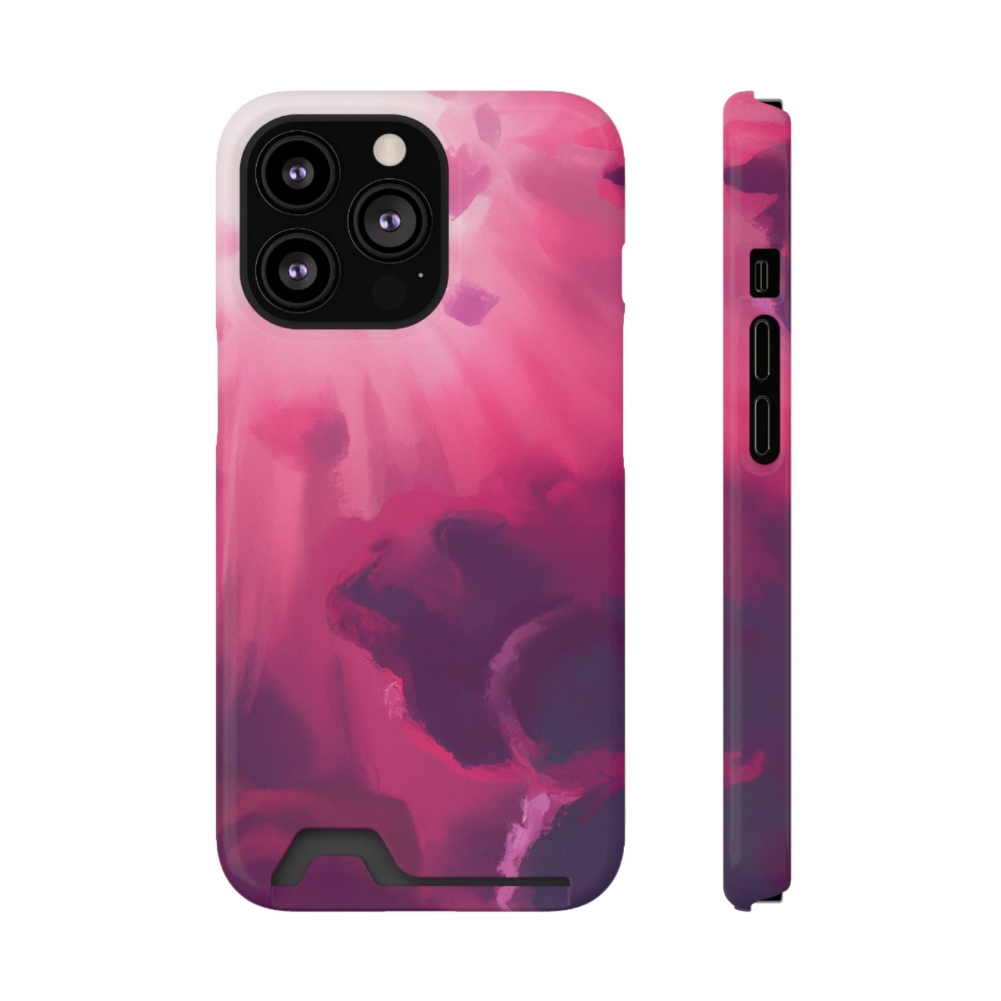 iPhone 13 and Samsung S21, S22 Cases with Card Holder Ft. Abstract Pink Sky