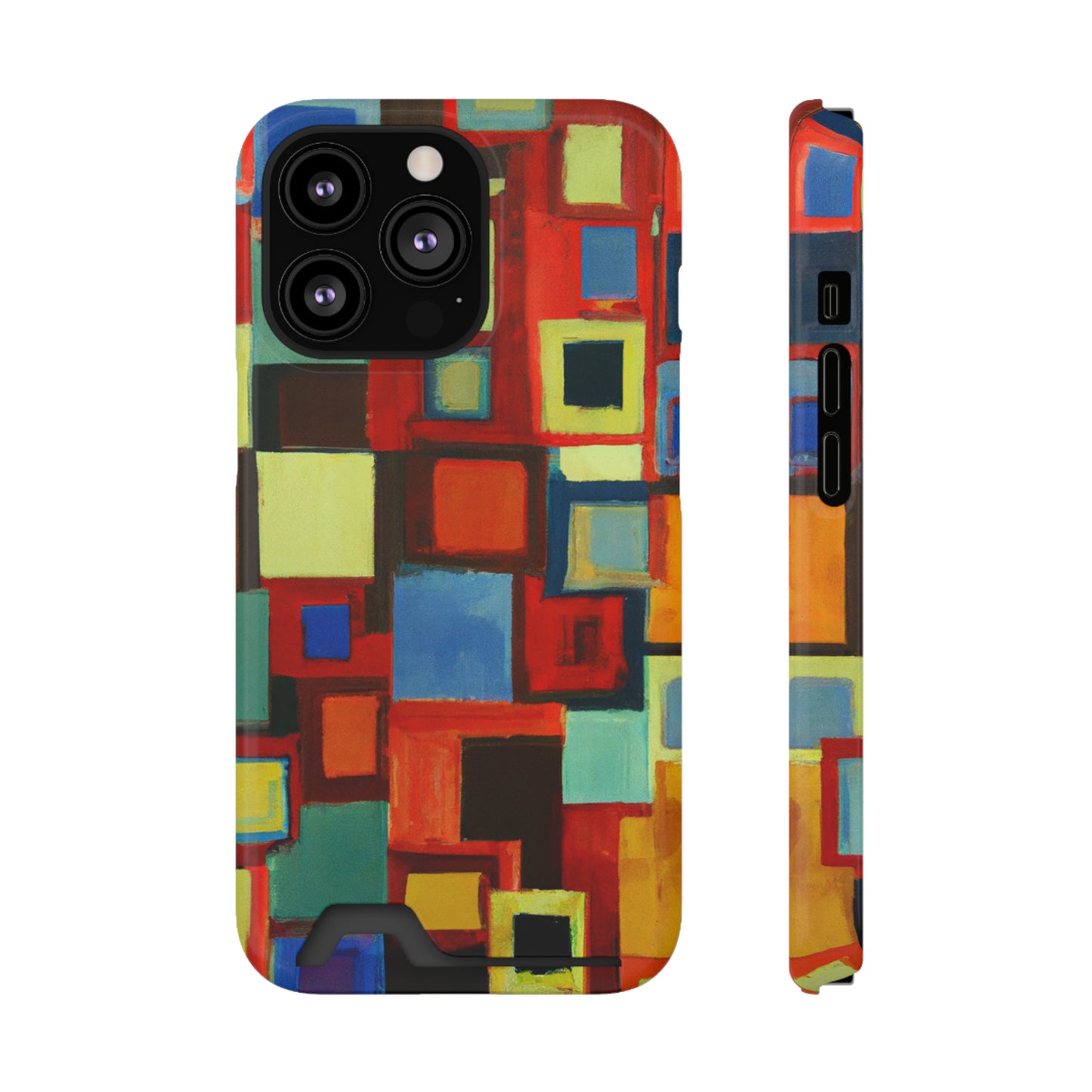 iPhone 13 and Samsung S21, S22 Cases with Card Holder Ft. Abstract Squares