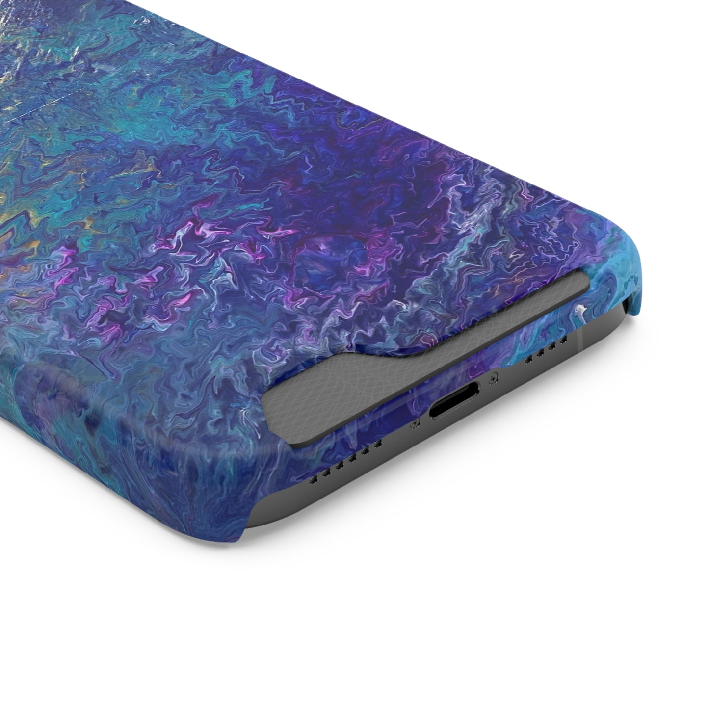 iPhone 13 and Samsung S21, S22 Cases with Card Holder Ft. Abstract Blue Waterfall