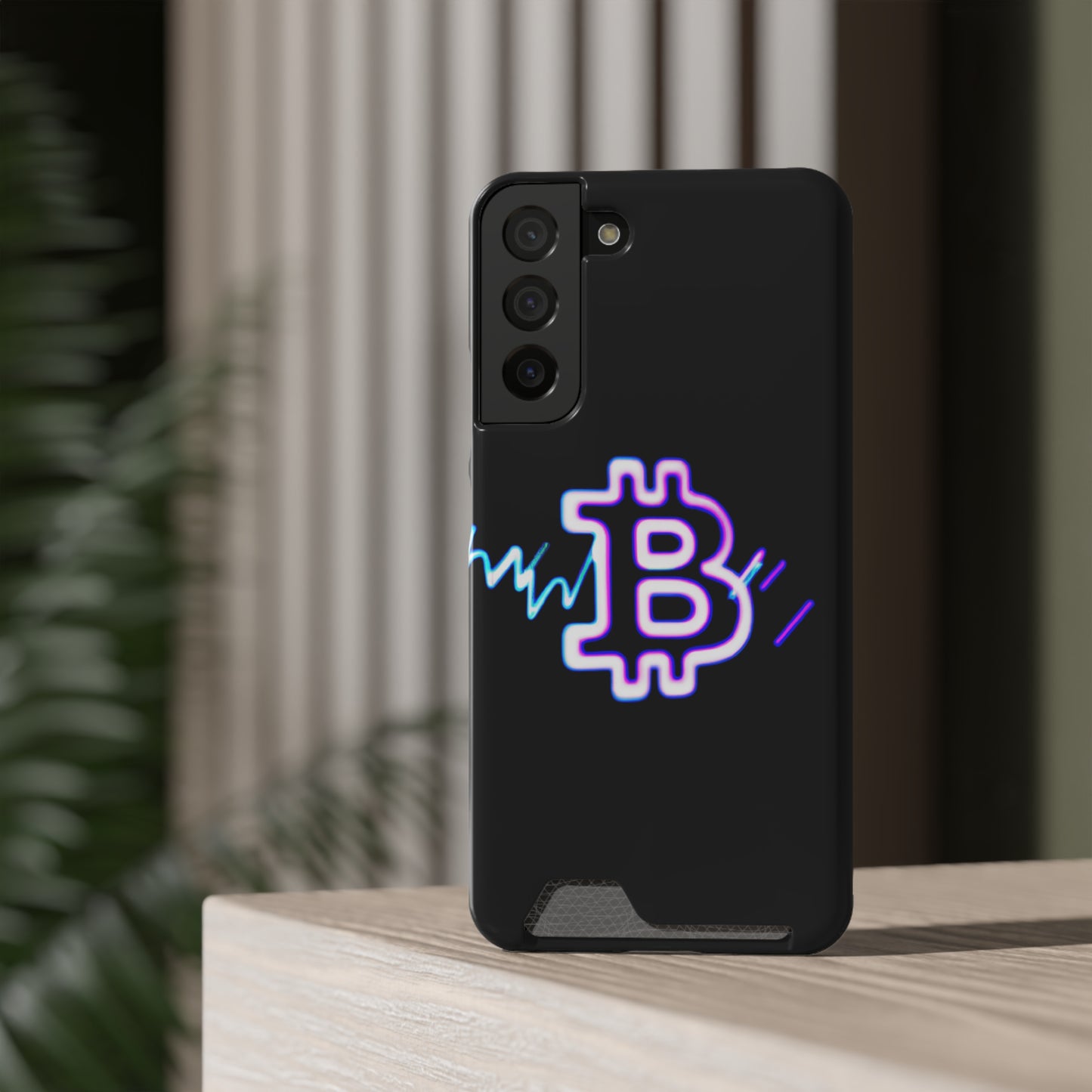 iPhone 13 and Samsung S21, S22 Cases with Card Holder Ft. Synthwave Bitcoin Symbol