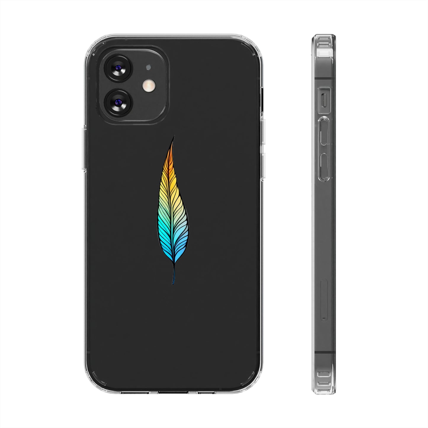 Clear Hard Plastic Phone Case for iPhone 1-14 and Samsung S21-S22 Ft. Single Feather