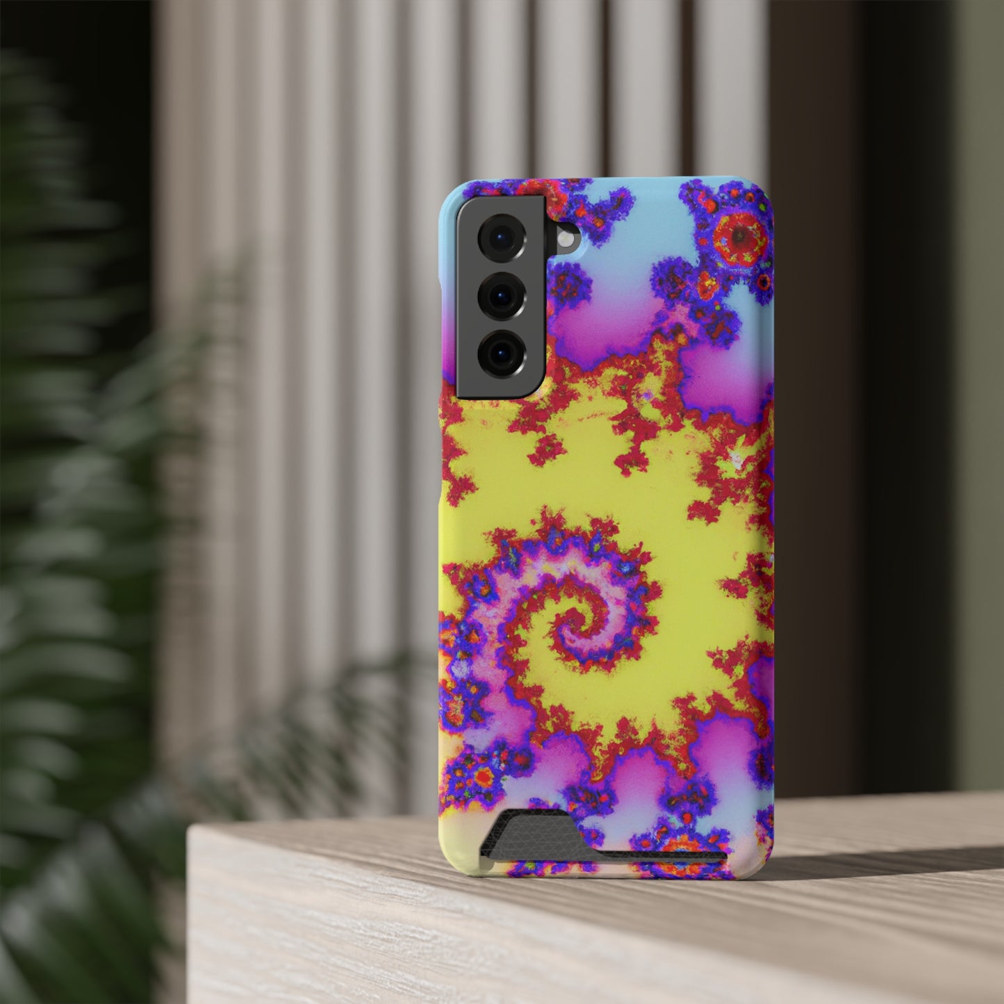 iPhone 13 and Samsung S21, S22 Cases with Card Holder Ft. Tie Dye Fractal