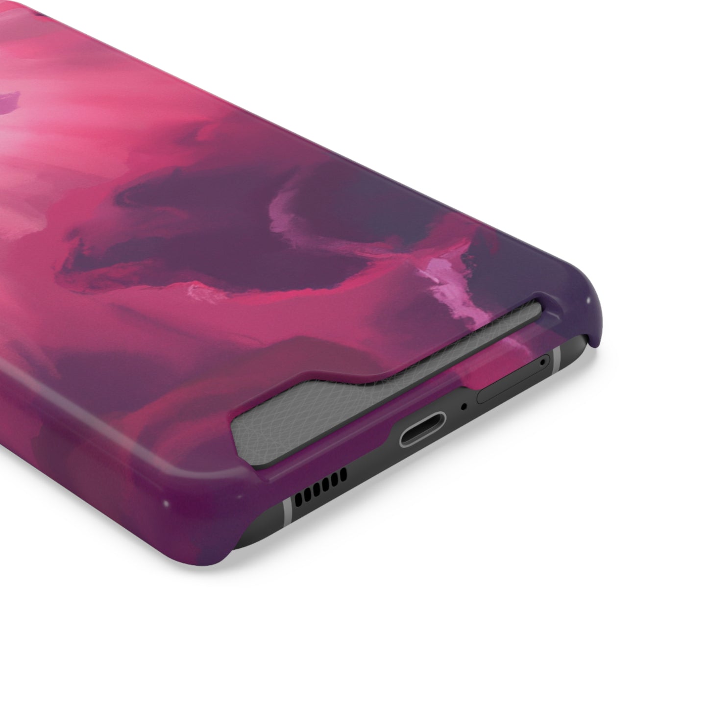 iPhone 13 and Samsung S21, S22 Cases with Card Holder Ft. Abstract Pink Sky