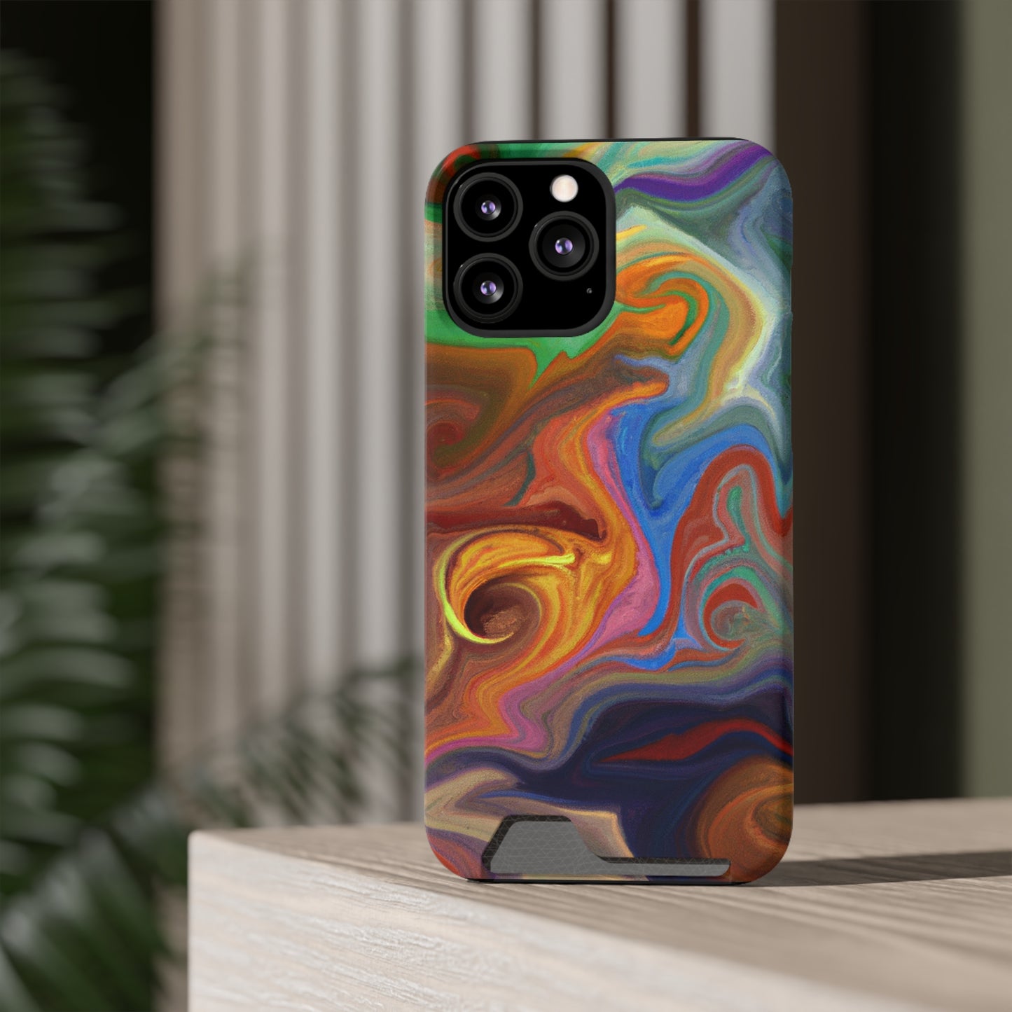 iPhone or Samsung Case with Card Holder Ft. Fractured Waves