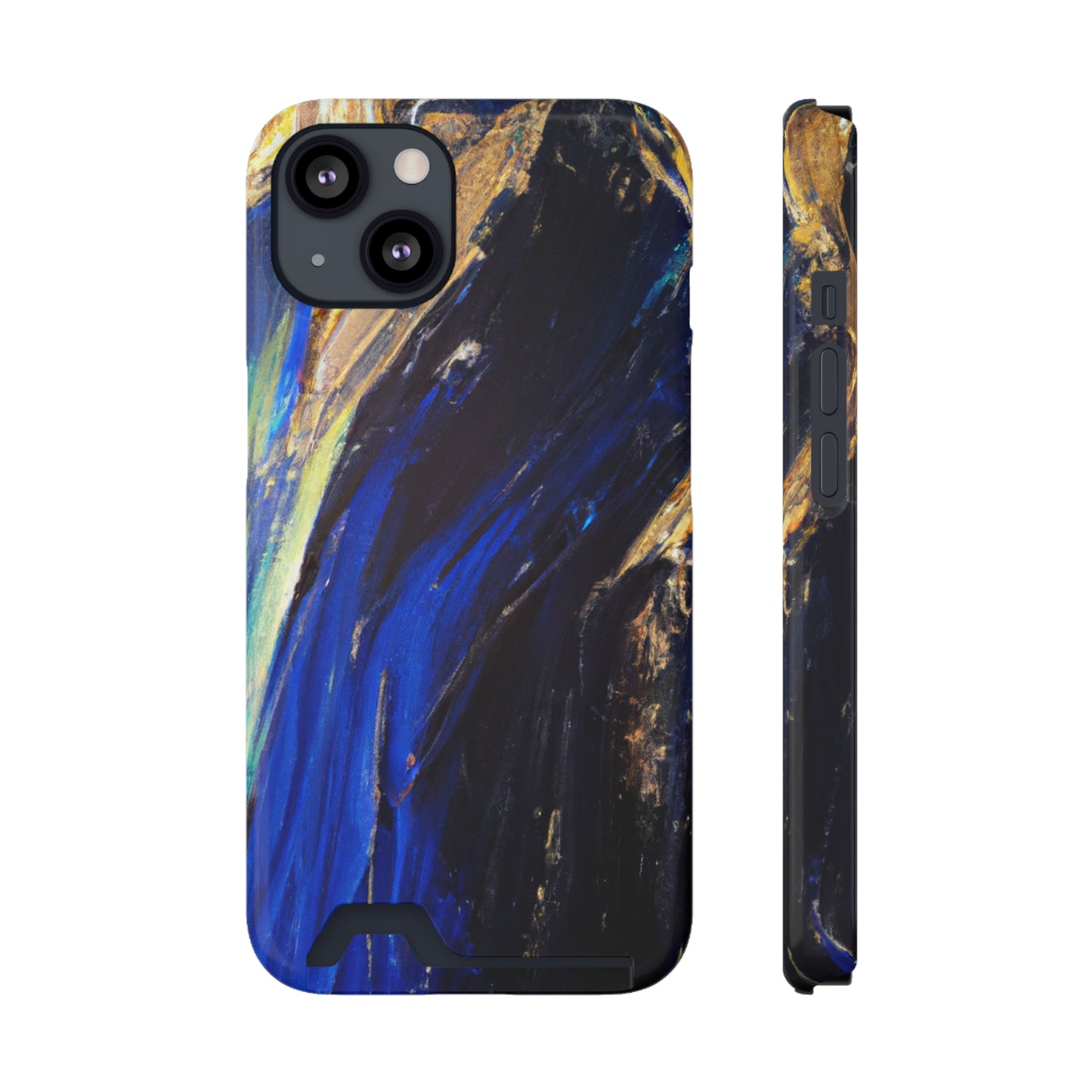 iPhone 13 and Samsung S21, S22 Cases with Card Holder Ft. Acrylic Blue Gold
