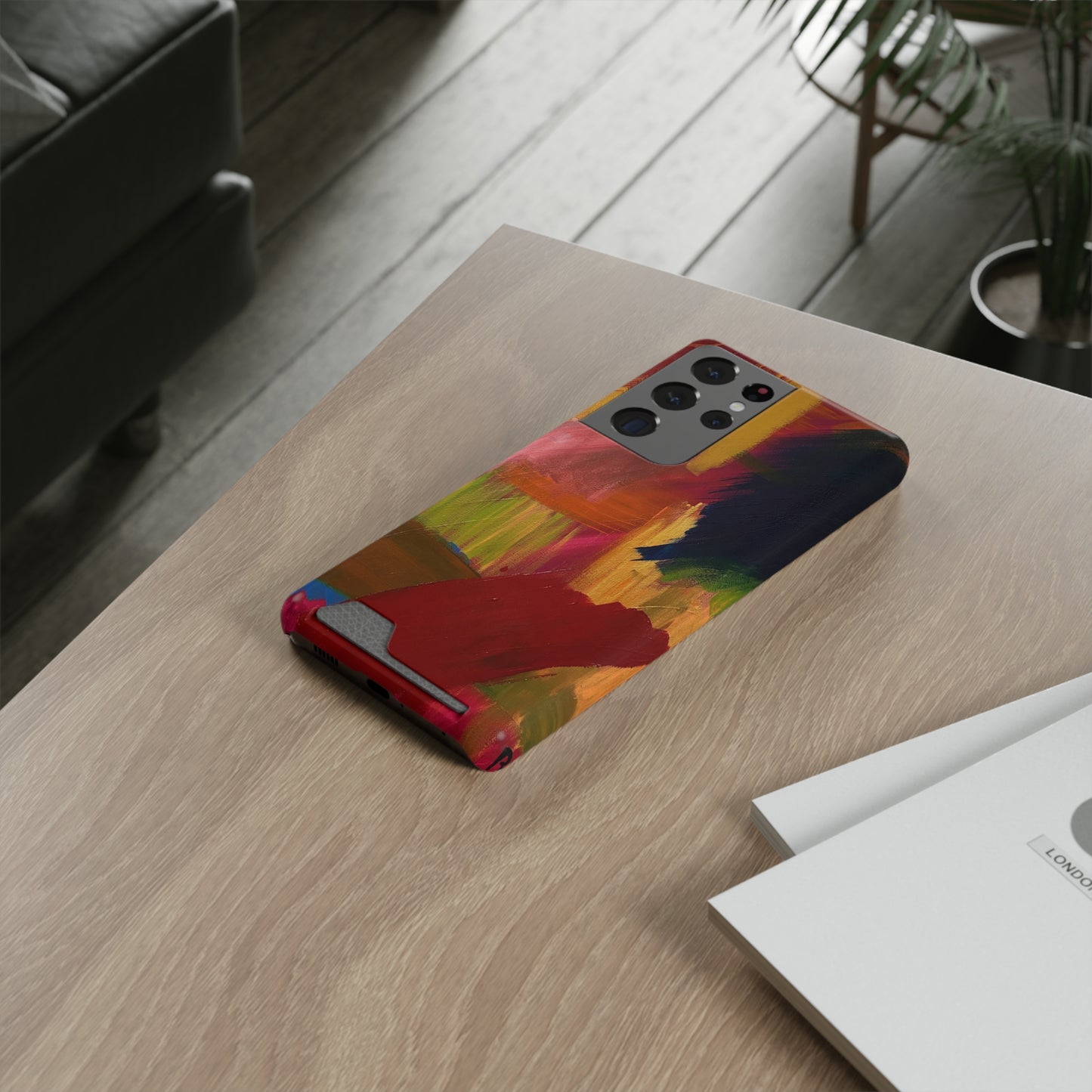 iPhone 13 and Samsung S21, S22 Cases with Card Holder Ft. Abstract Red