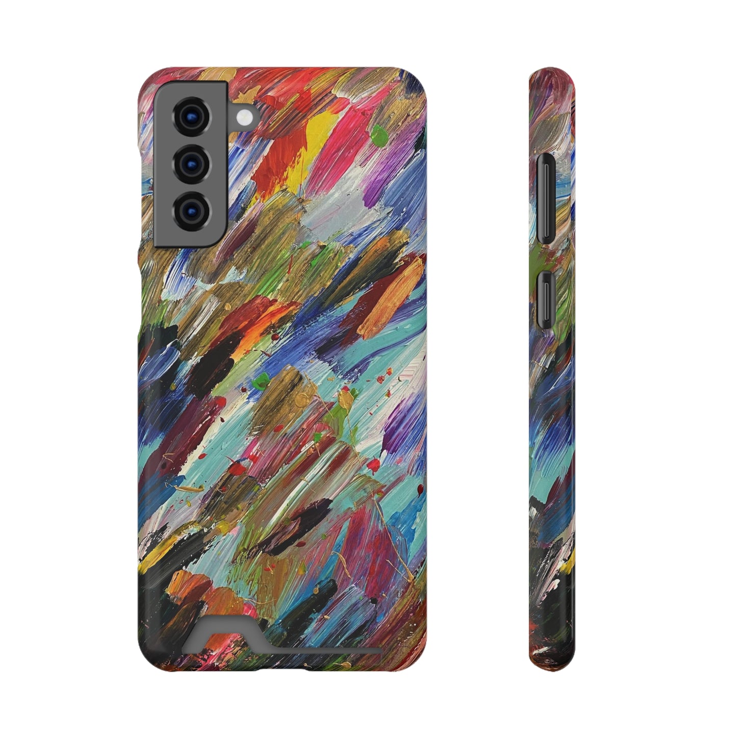 iPhone 13 and Samsung S21, S22 Cases with Card Holder Ft. Abstract Acrylic Feathers