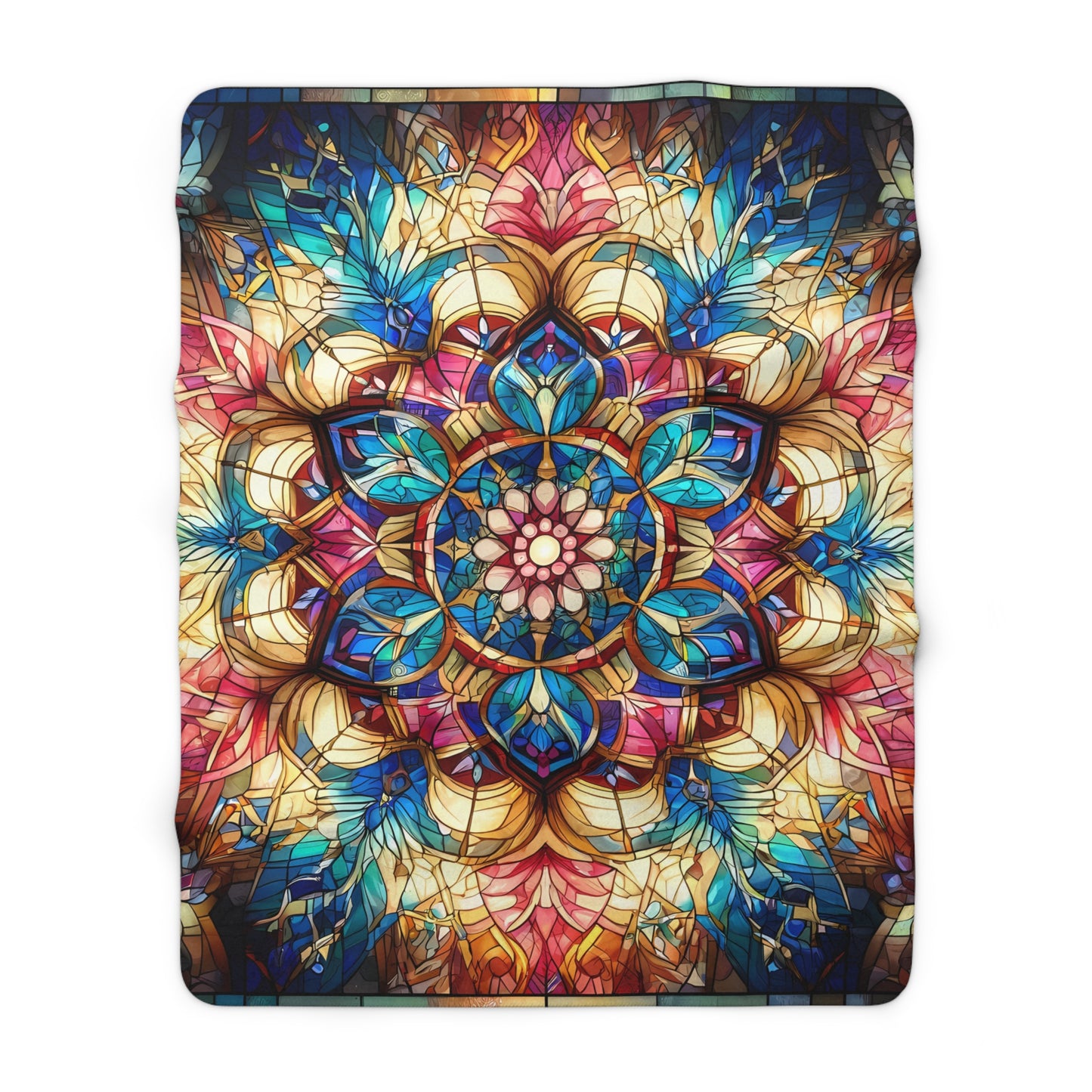 Beautiful Radial Stained Glass Design Sherpa Fleece Blanket