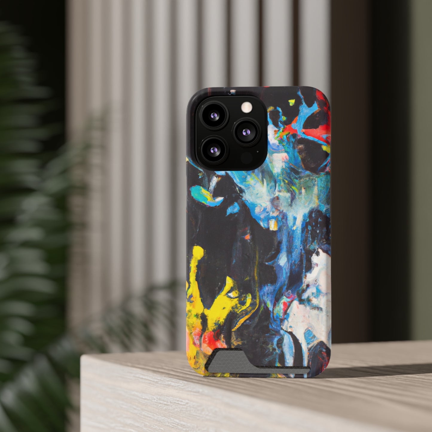 iPhone 13 or Samsung S21, S22 Case with Card Holder Ft. Blue Splat