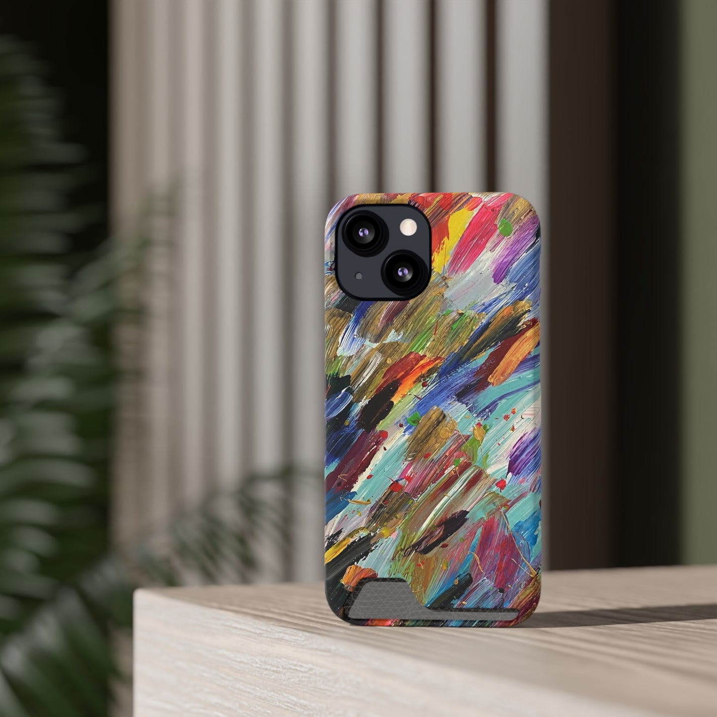 iPhone 13 and Samsung S21, S22 Cases with Card Holder Ft. Abstract Acrylic Feathers