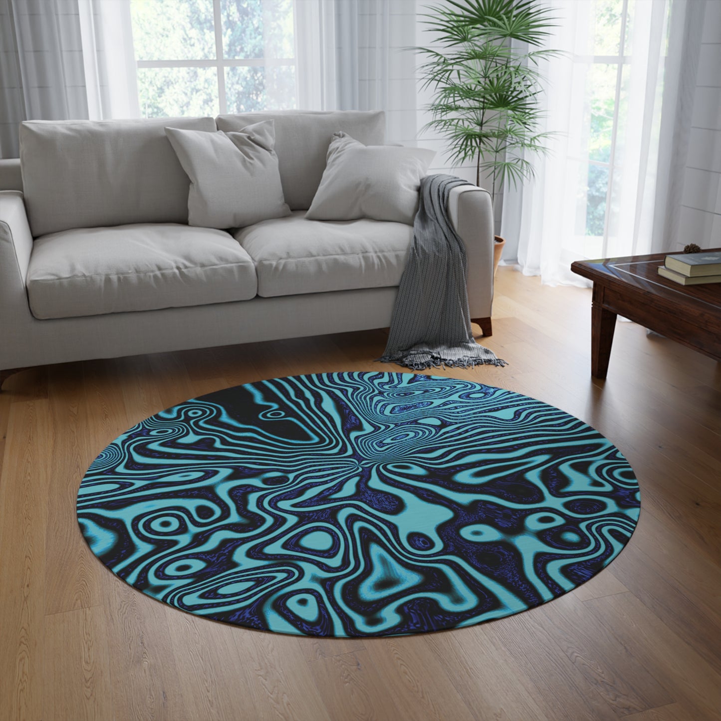 Malachite Opal Blue Round Rug