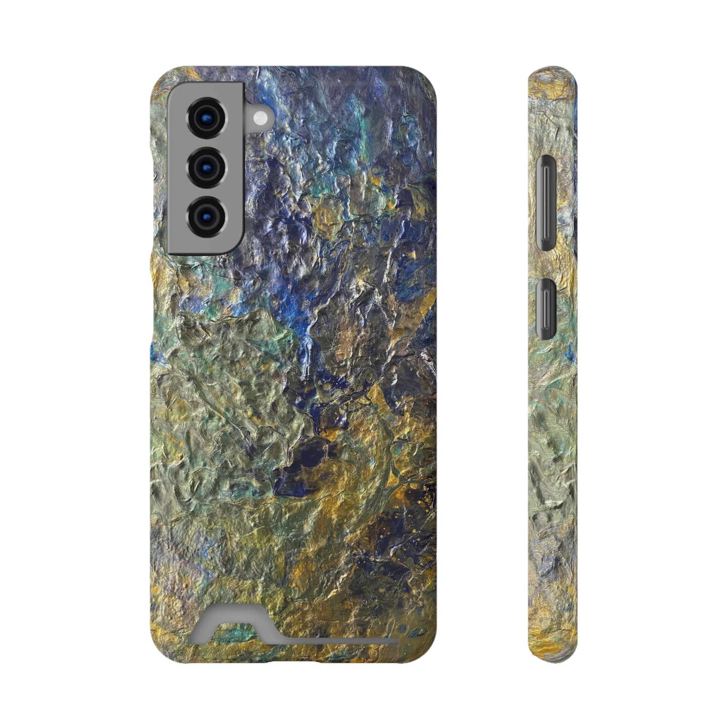 iPhone 13 and Samsung S21, S22 Cases with Card Holder Ft. Abstract Acrylic Gold Waterfall