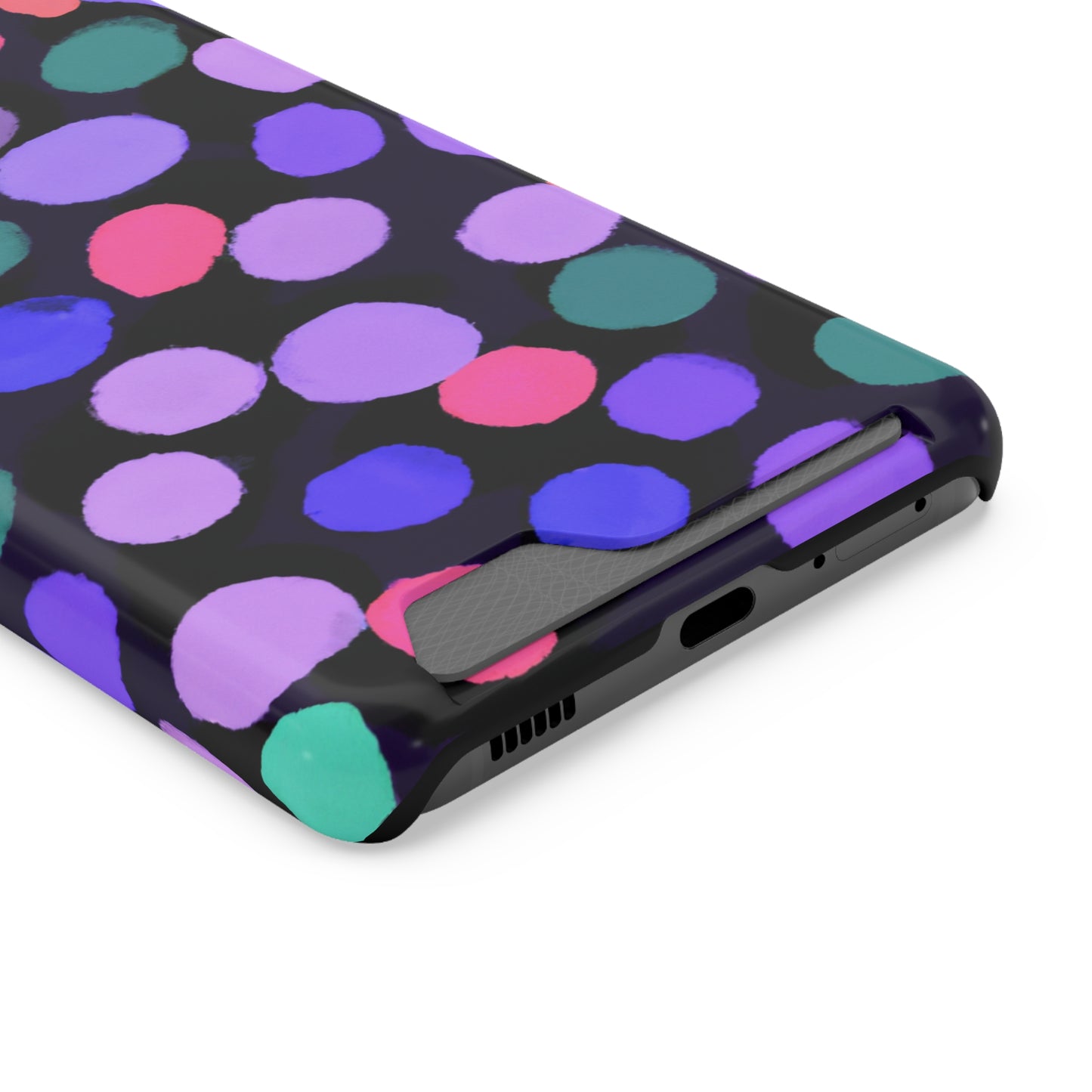 iPhone 13 and Samsung S21, S22 Cases with Card Holder Ft. Purple Dots