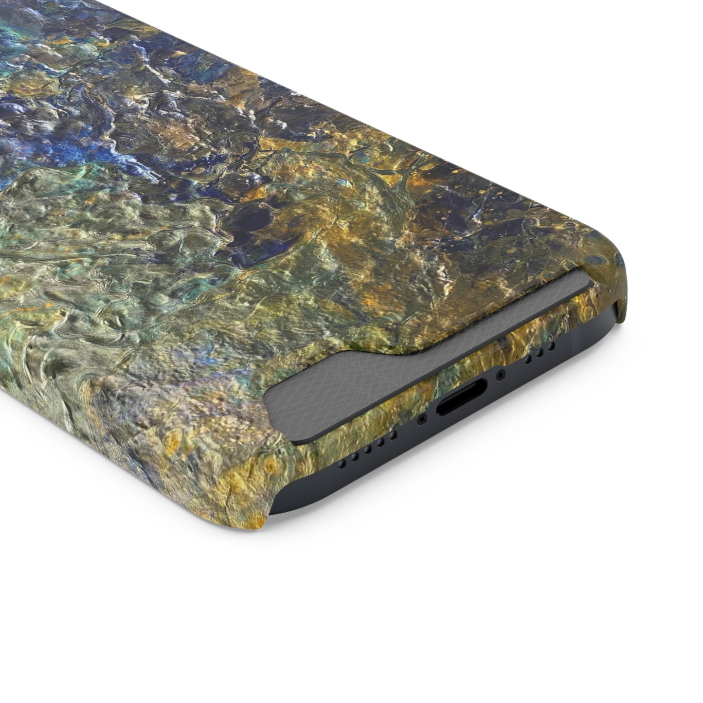 iPhone 13 and Samsung S21, S22 Cases with Card Holder Ft. Abstract Acrylic Gold Waterfall