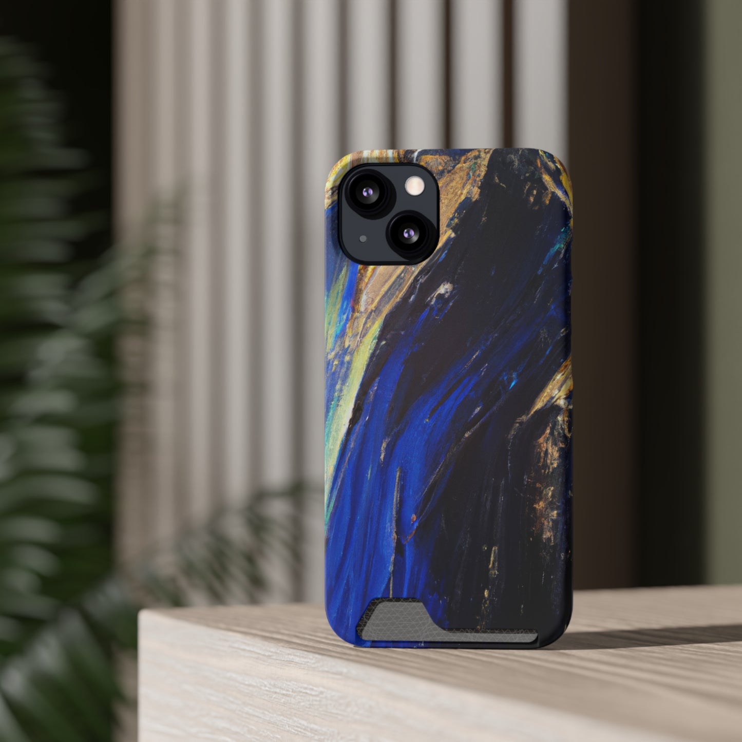 iPhone 13 and Samsung S21, S22 Cases with Card Holder Ft. Acrylic Blue Gold