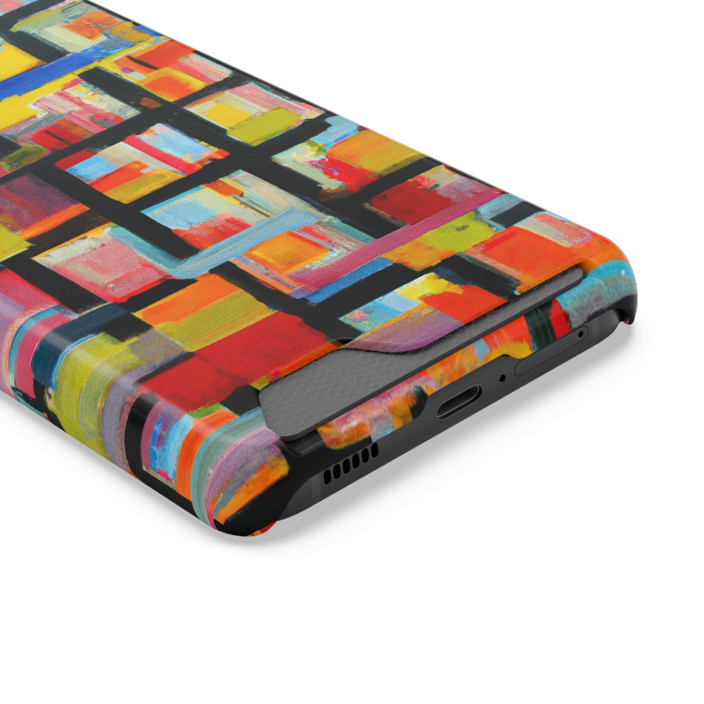 iPhone 13 and Samsung S21, S22 Cases with Card Holder Ft Abstract Bricks