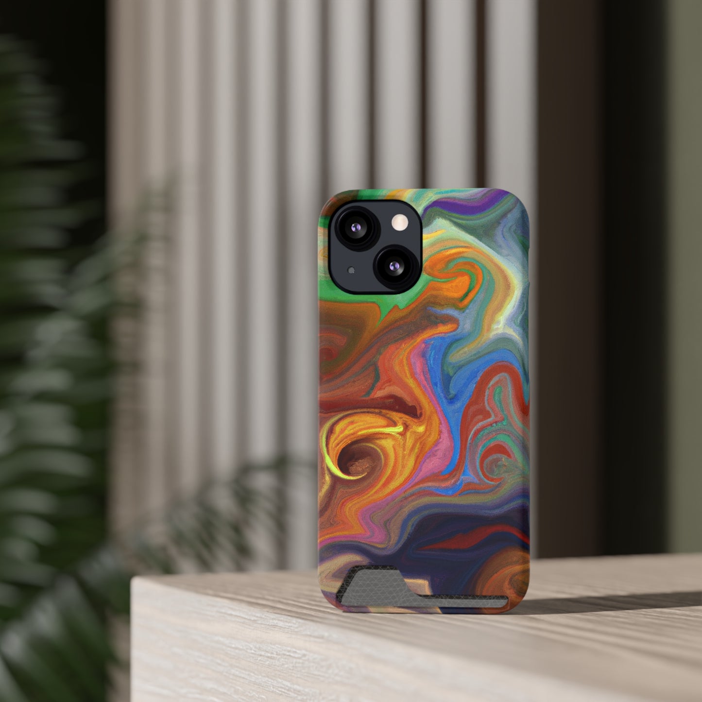 iPhone or Samsung Case with Card Holder Ft. Fractured Waves
