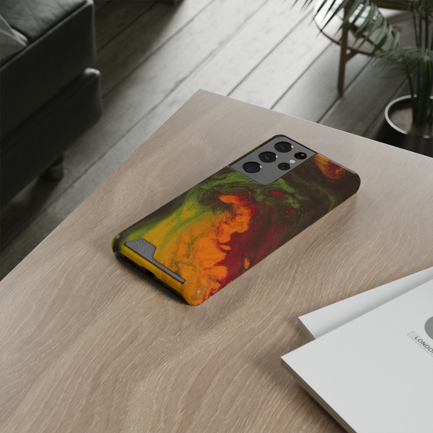 iPhone 13 and Samsung S21, S22 Cases with Card Holder Ft. Abstract Gas Giant