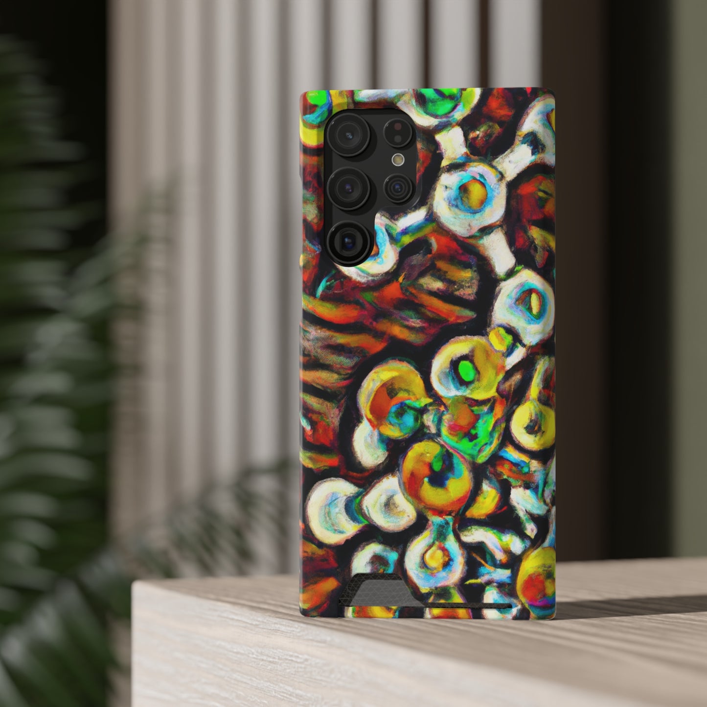 iPhone 13 and Samsung S21, S22 Cases with Card Holder Ft. Abstract Molecule