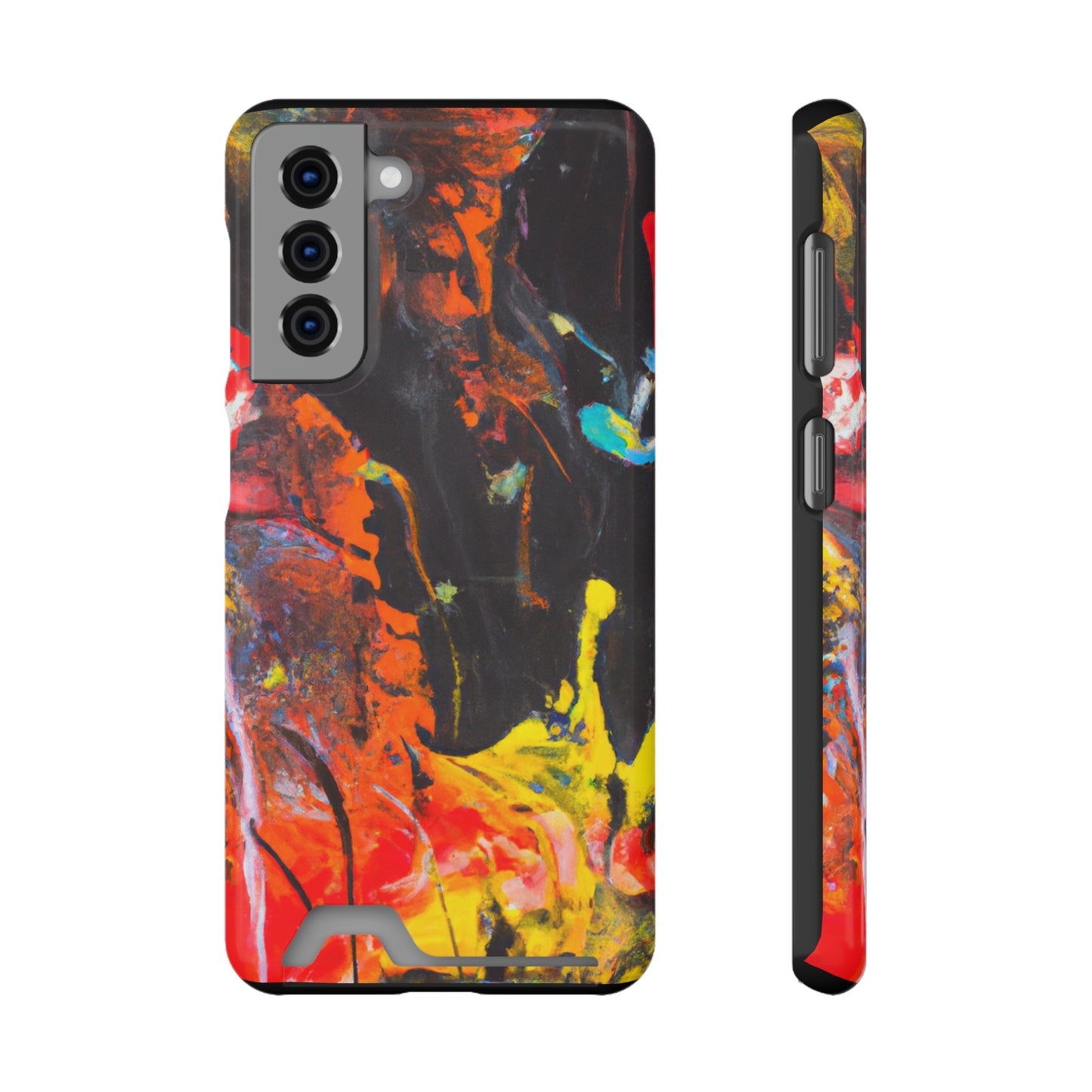 iPhone 13 and Samsung S21, S22 Cases with Card Holder Ft. Abstract Orange