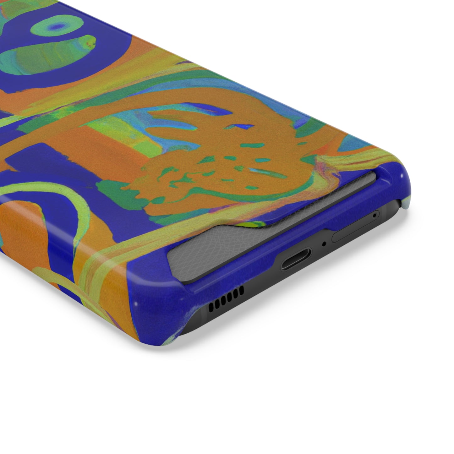 iPhone 13 and Samsung S21, S22 Cases with Card Holder Ft. Blue Orange Curves