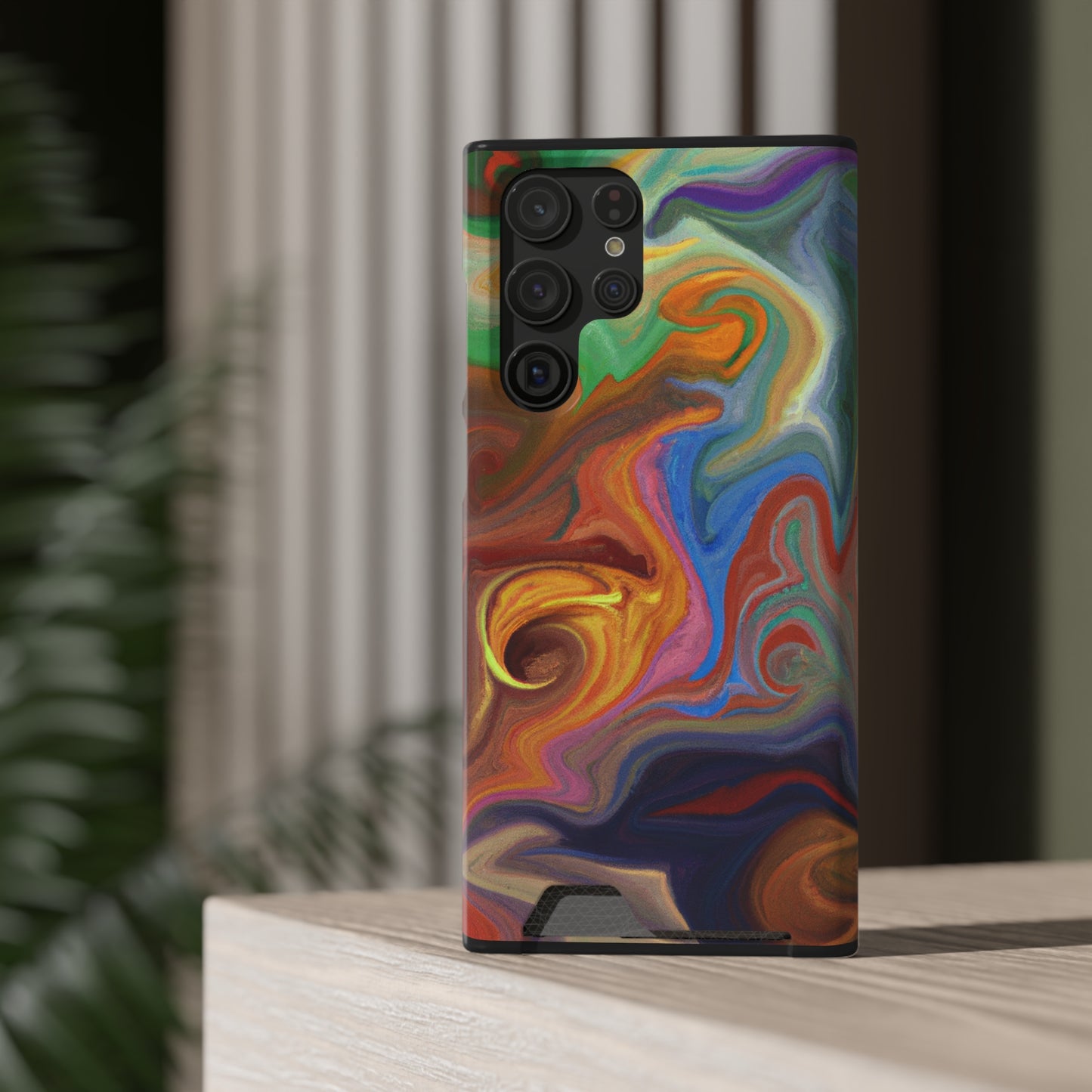 iPhone or Samsung Case with Card Holder Ft. Fractured Waves