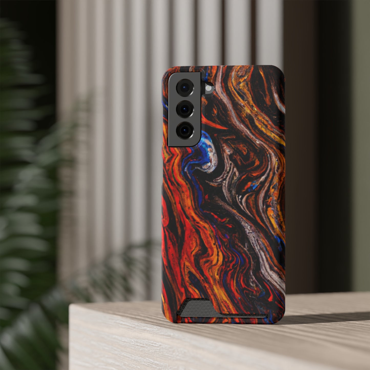 iPhone 13 and Samsung S21, S22 Cases with Card Holder Ft. Abstract Petrified Wood