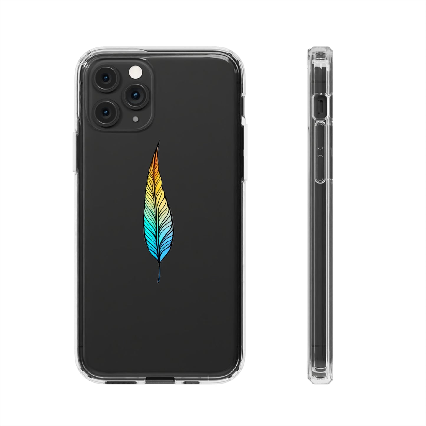 Clear Hard Plastic Phone Case for iPhone 1-14 and Samsung S21-S22 Ft. Single Feather