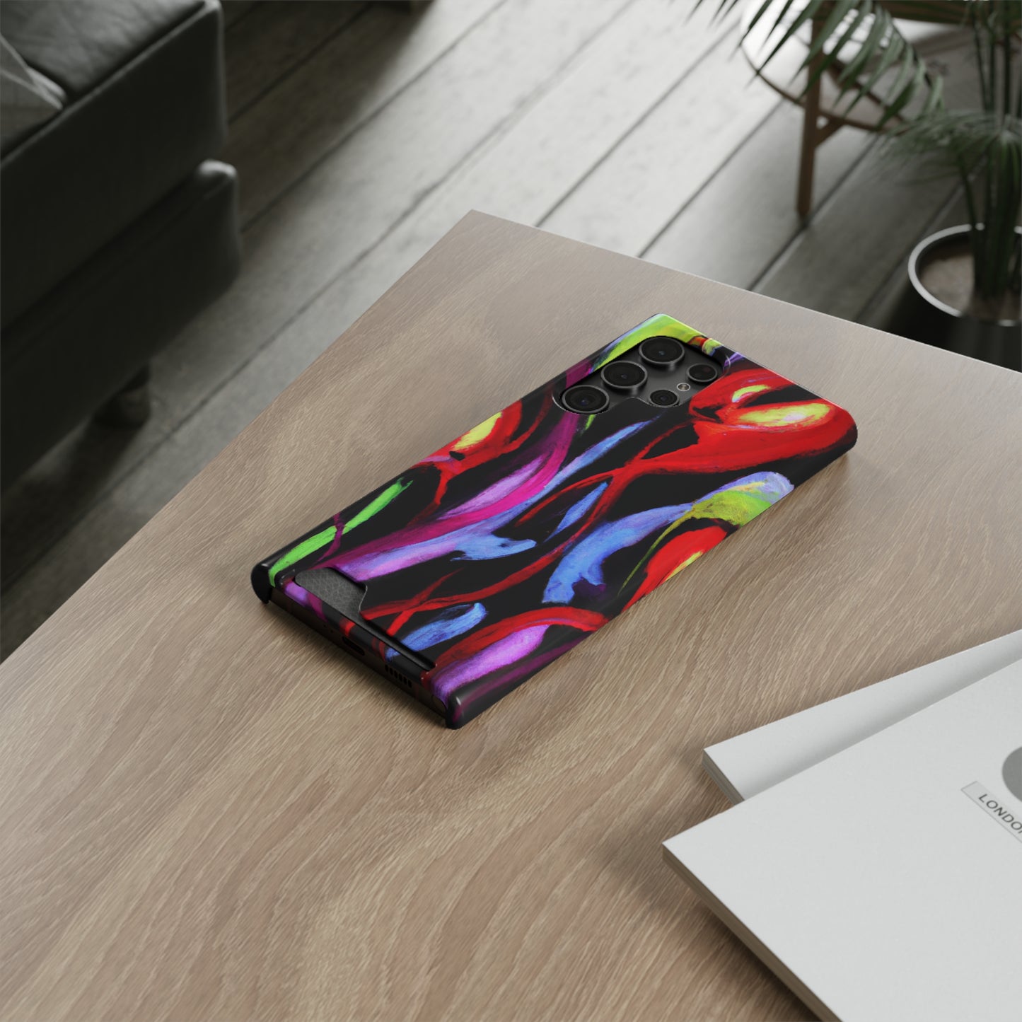 iPhone 13 and Samsung S21, S22 Cases with Card Holder Ft. Abstract Tulips