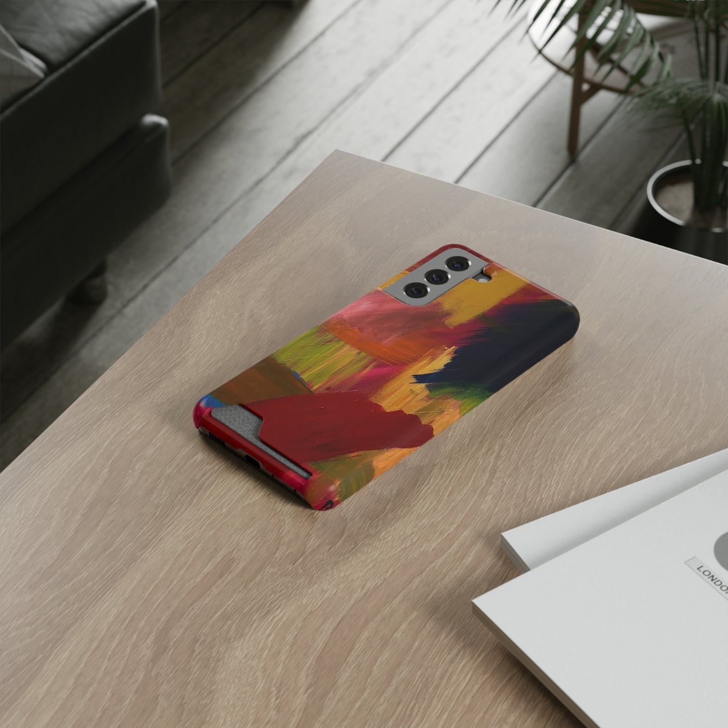 iPhone 13 and Samsung S21, S22 Cases with Card Holder Ft. Abstract Red