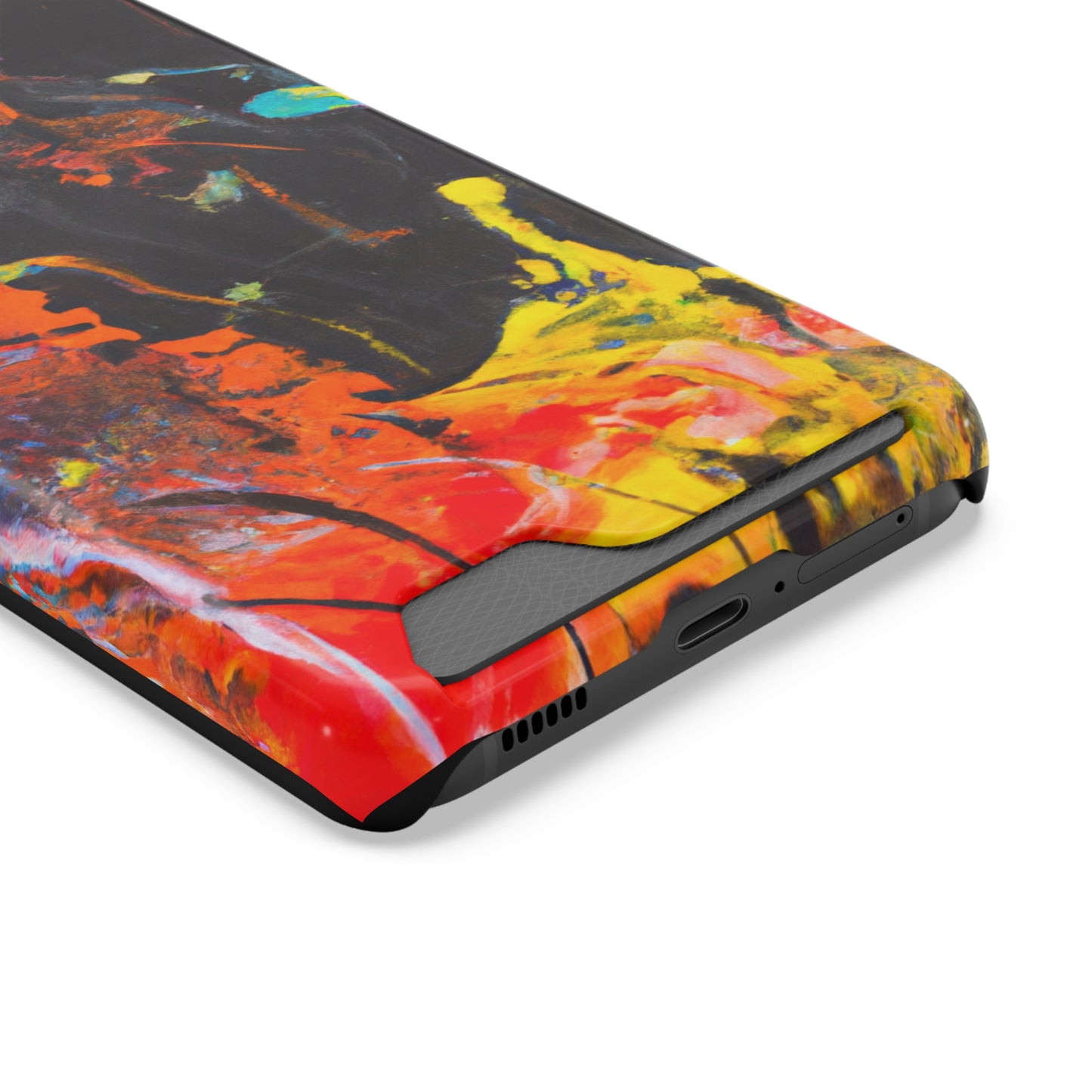 iPhone 13 and Samsung S21, S22 Cases with Card Holder Ft. Abstract Orange