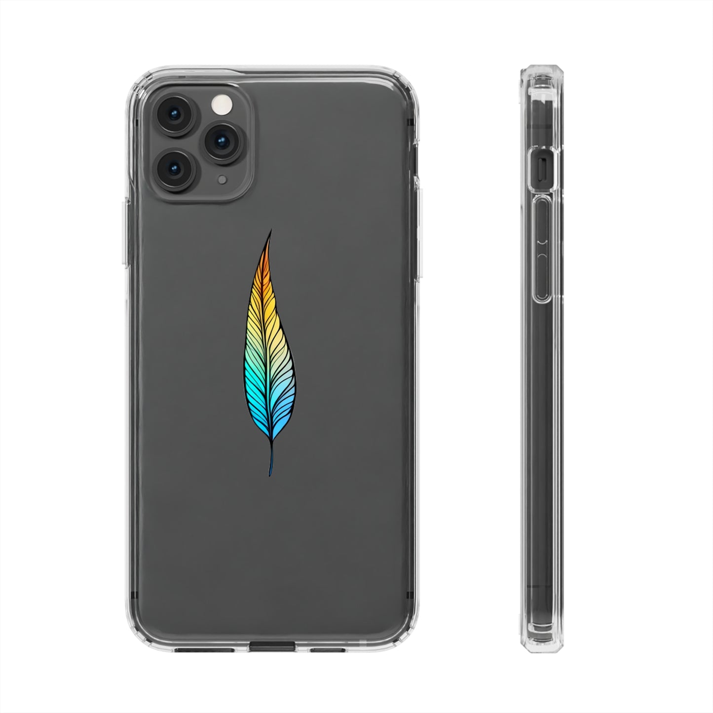 Clear Hard Plastic Phone Case for iPhone 1-14 and Samsung S21-S22 Ft. Single Feather