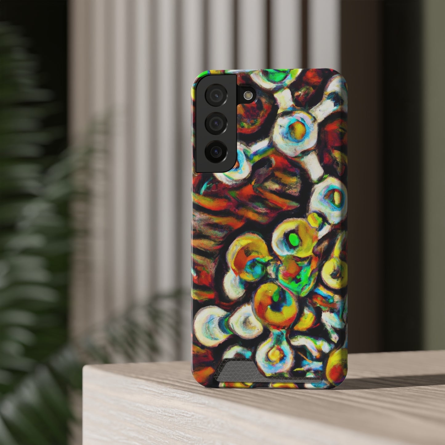 iPhone 13 and Samsung S21, S22 Cases with Card Holder Ft. Abstract Molecule