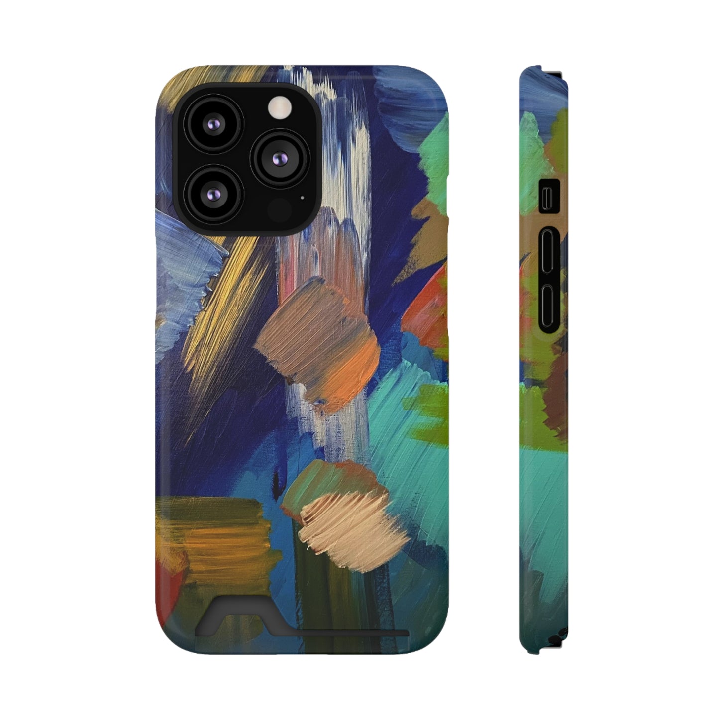 iPhone 13 and Samsung S21, S22 Cases with Card Holder Ft. Abstract Blue