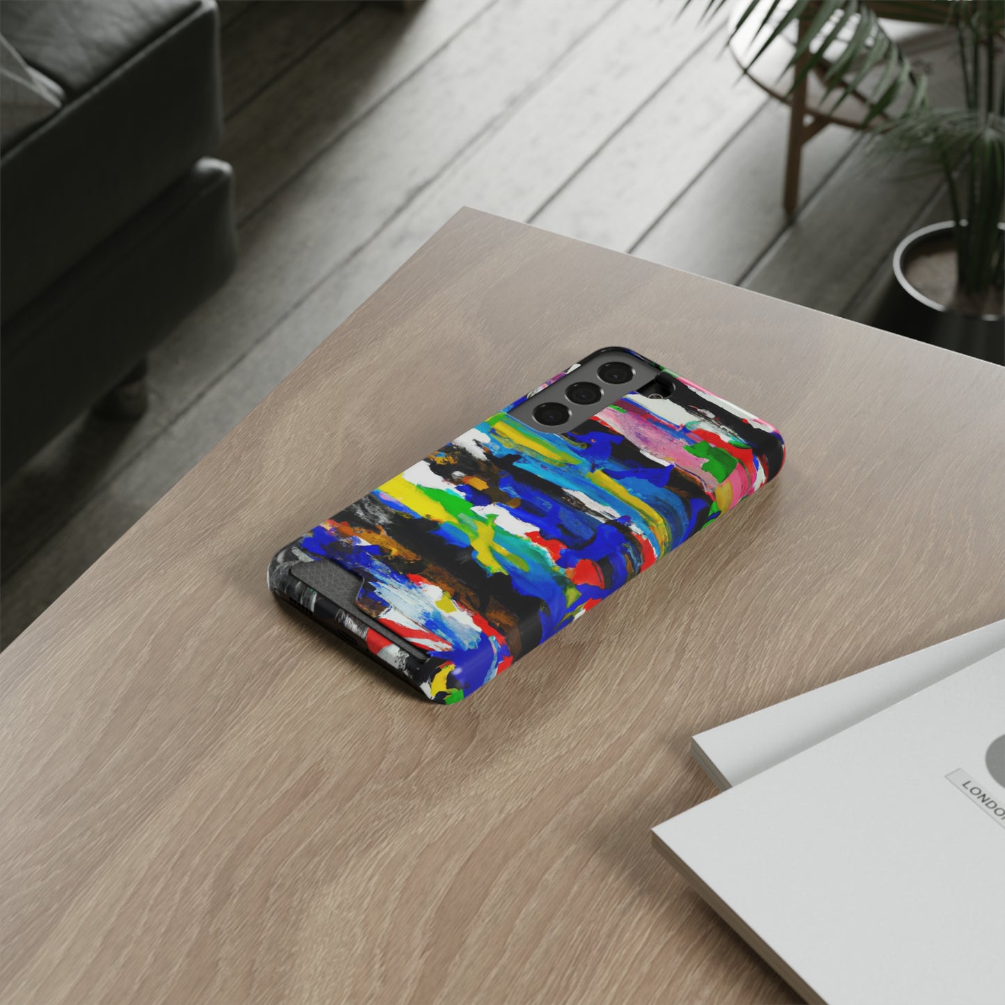 iPhone 13 and Samsung S21, S22 Cases with Card Holder Ft. Abstract Stripes