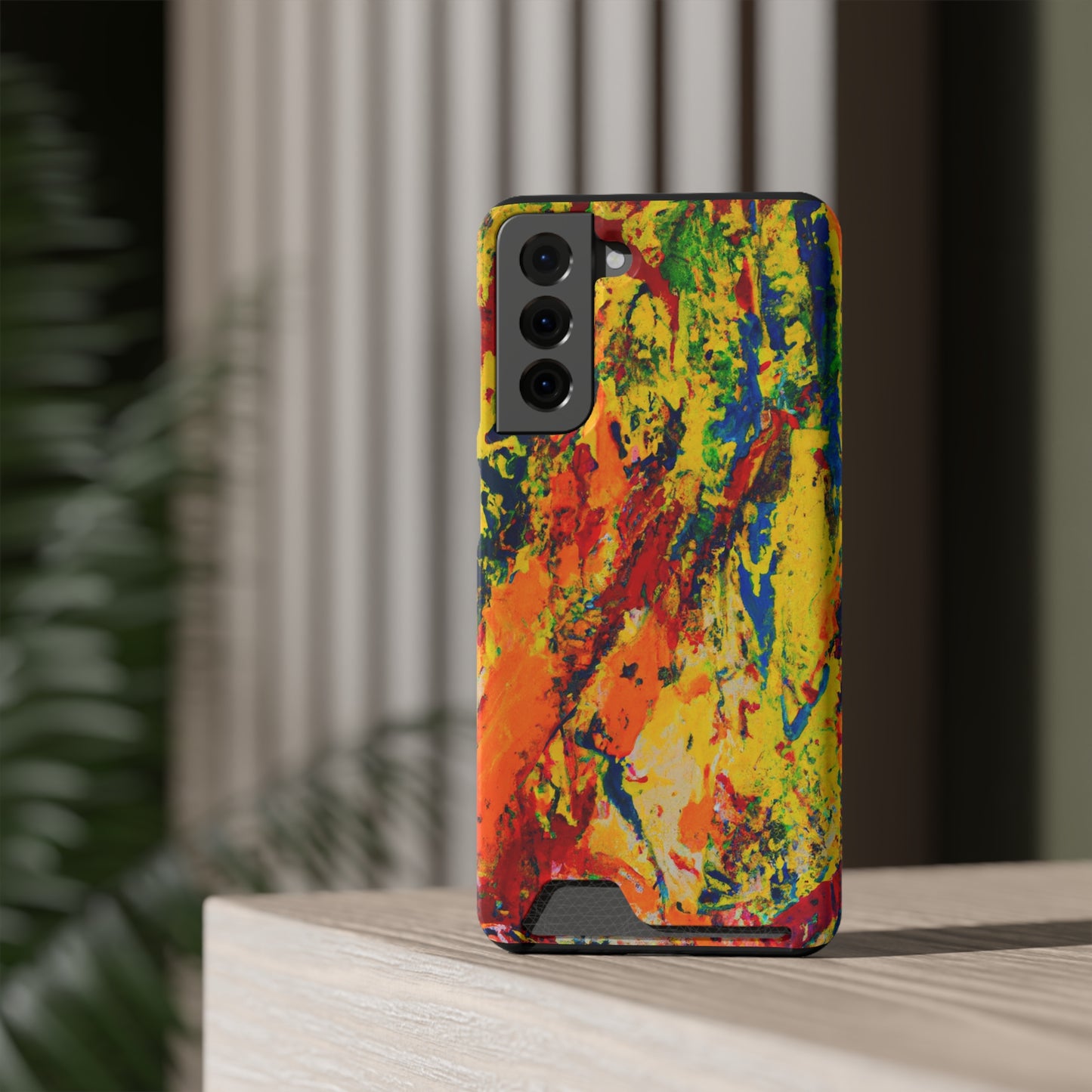 iPhone or Samsung Case with Card Holder Ft. Abstract Yellow Orange