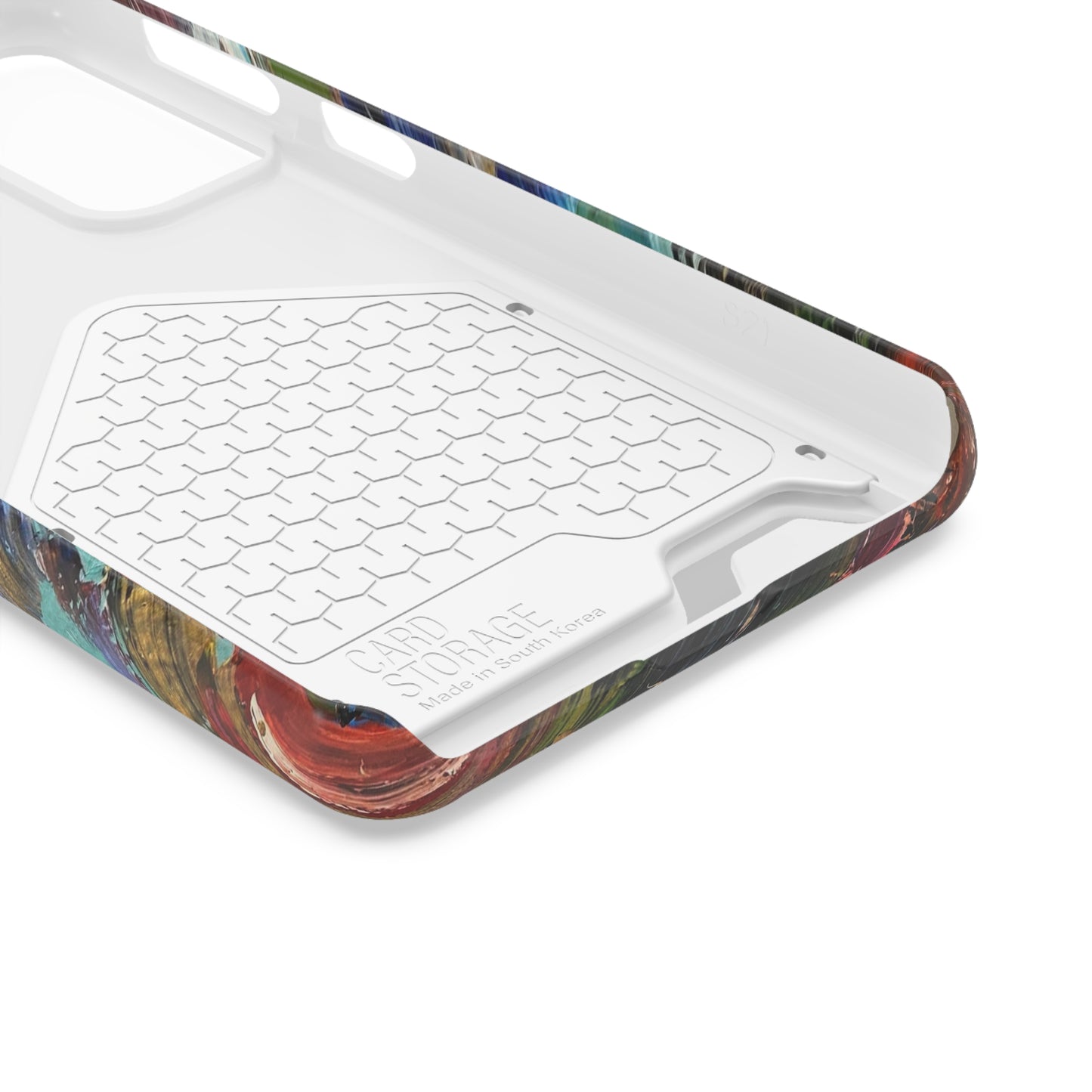 iPhone 13 and Samsung S21, S22 Cases with Card Holder Ft. Abstract Acrylic Feathers