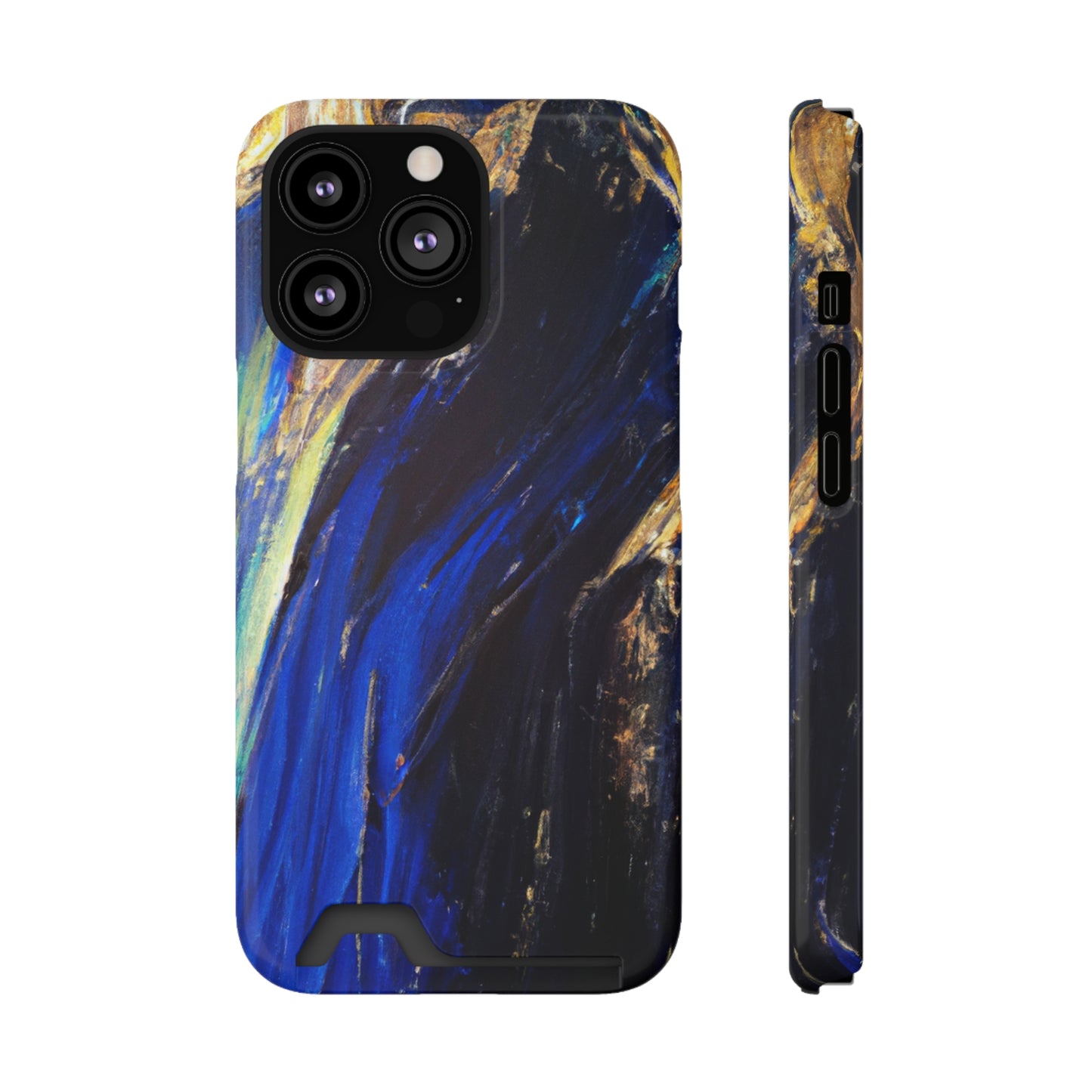 iPhone 13 and Samsung S21, S22 Cases with Card Holder Ft. Acrylic Blue Gold