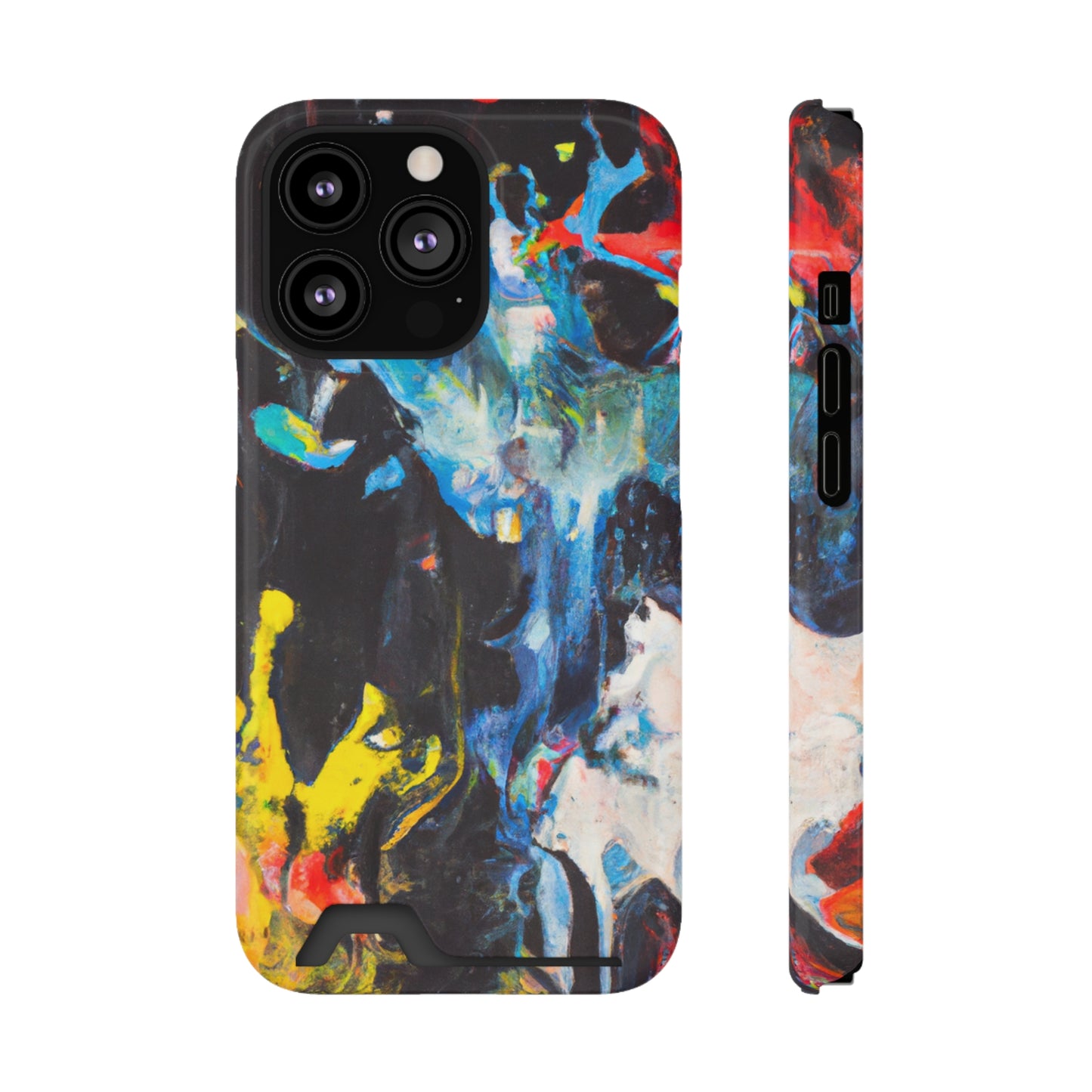 iPhone 13 or Samsung S21, S22 Case with Card Holder Ft. Blue Splat