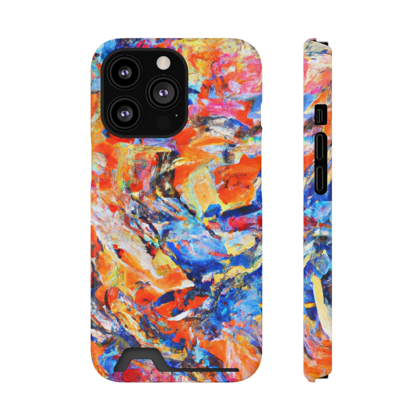 iPhone 13 and Samsung S21, S22 Cases with Card Holder Ft. Abstract Blue and Orange