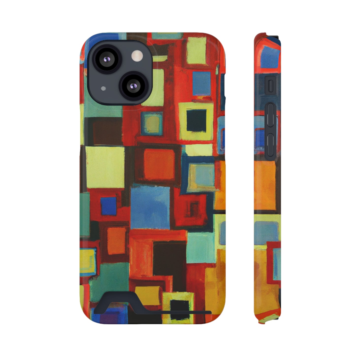 iPhone 13 and Samsung S21, S22 Cases with Card Holder Ft. Abstract Squares