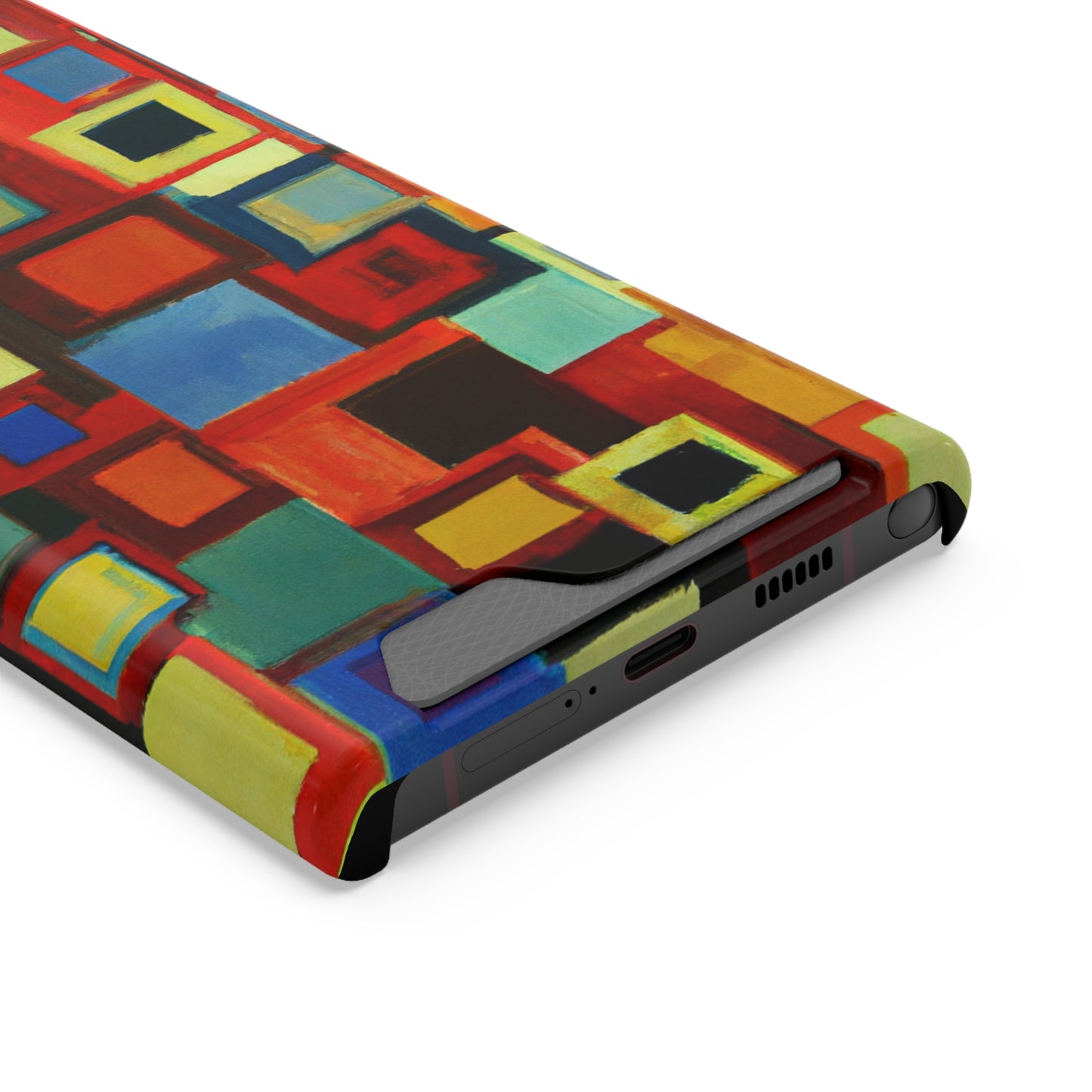 iPhone 13 and Samsung S21, S22 Cases with Card Holder Ft. Abstract Squares
