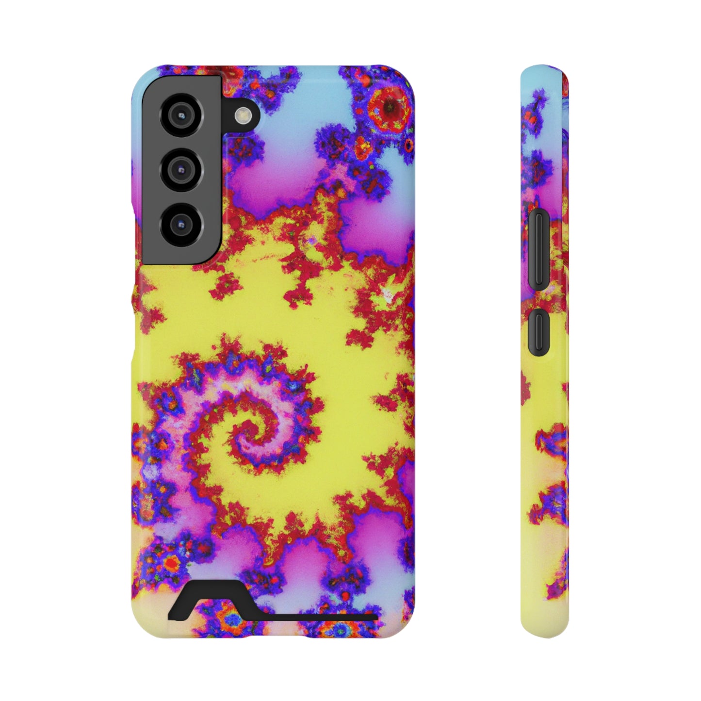 iPhone 13 and Samsung S21, S22 Cases with Card Holder Ft. Tie Dye Fractal