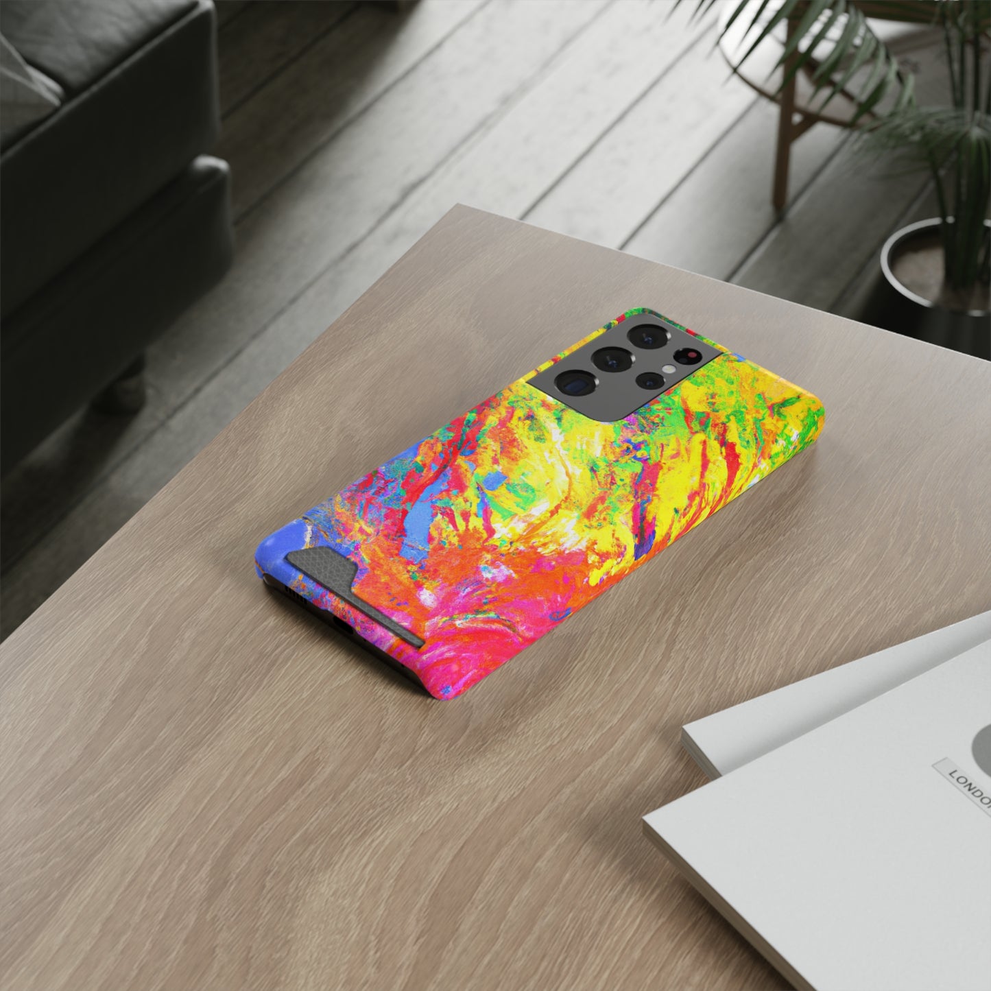 Abstract Sherbet: Phone case with card holder for iPhone 13 models and Samsung S21-S22 models